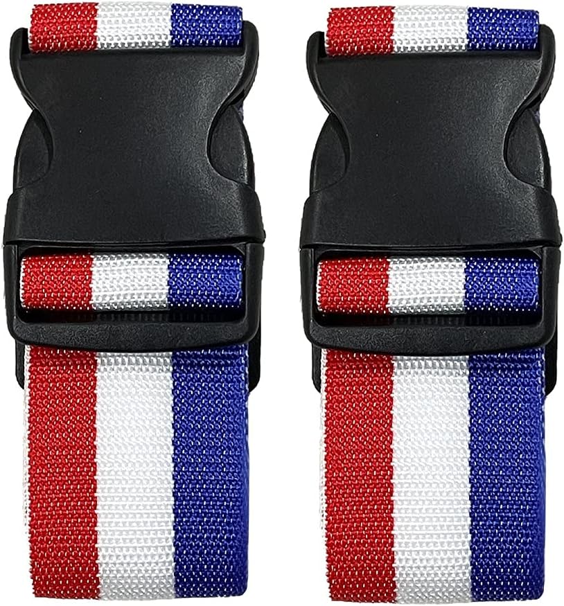 2 Pack Luggage Straps, Bright Colors Adjustable Suitcase Belts with Quick Release Buckle (FranceColor)