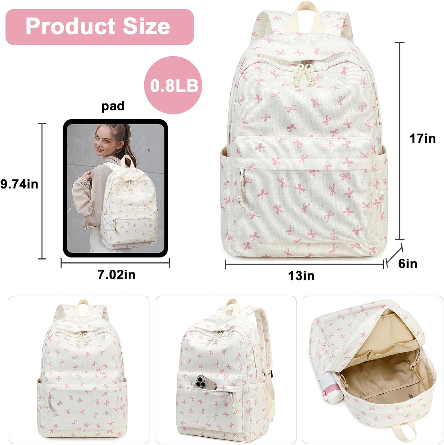 School Backpack for Teen Girls Bookbags Elementary High School Corduroy Laptop Bags Women Travel