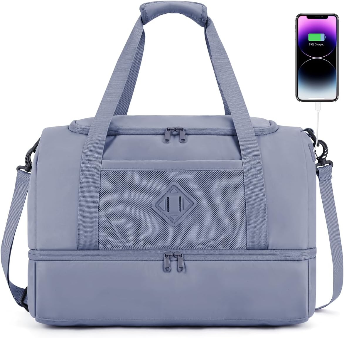 WANDF Travel Duffel Bag with Wet Pocket & Shoe Compartment, 18x14x8 Personal Item Bag with USB
