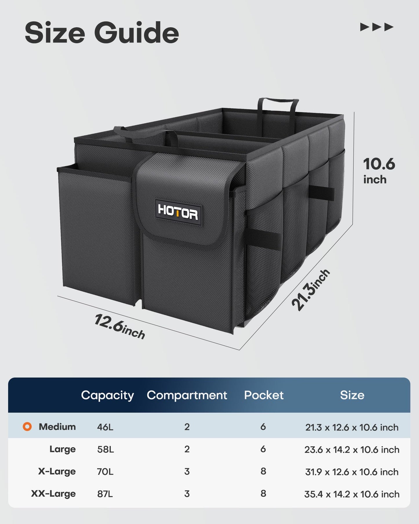 HOTOR Trunk Organizer - Foldable Car Organizer for SUVs & Sedans Storage