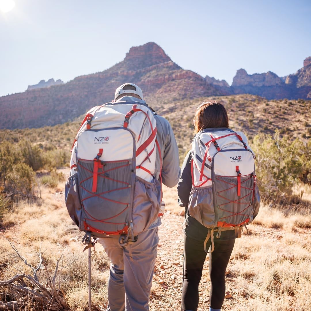 Near Zero 60L Dean Camping Backpack - Lightweight Hiking Backpack with Built-in Rain Cover, Adjustable Torso Frame, Hydration System Compatible, Trekking Pole Loop, Safety Whistle