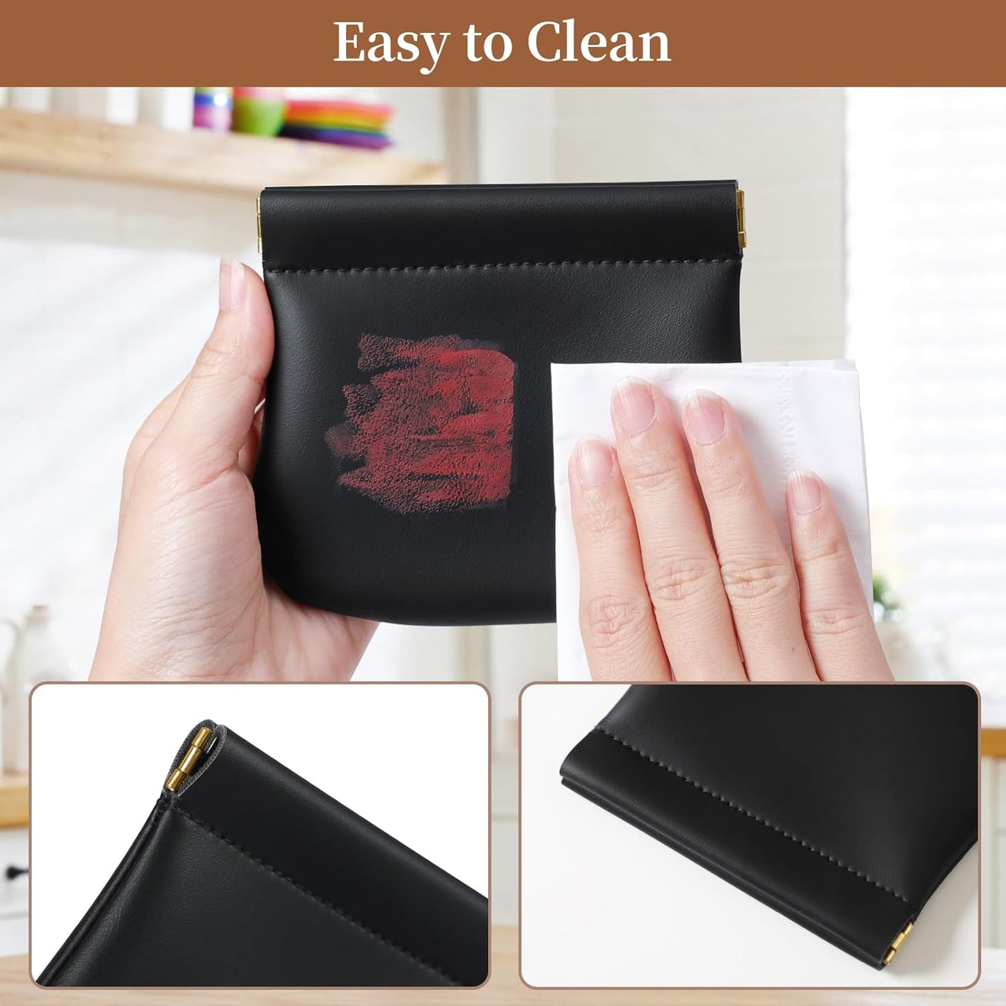2 Pack Small Makeup Bag for Women, New Organosilicon Super Fiber Leather Mini Cosmetic Bag for Travel, Coin Purse Organizer Storage Pouch (Black)