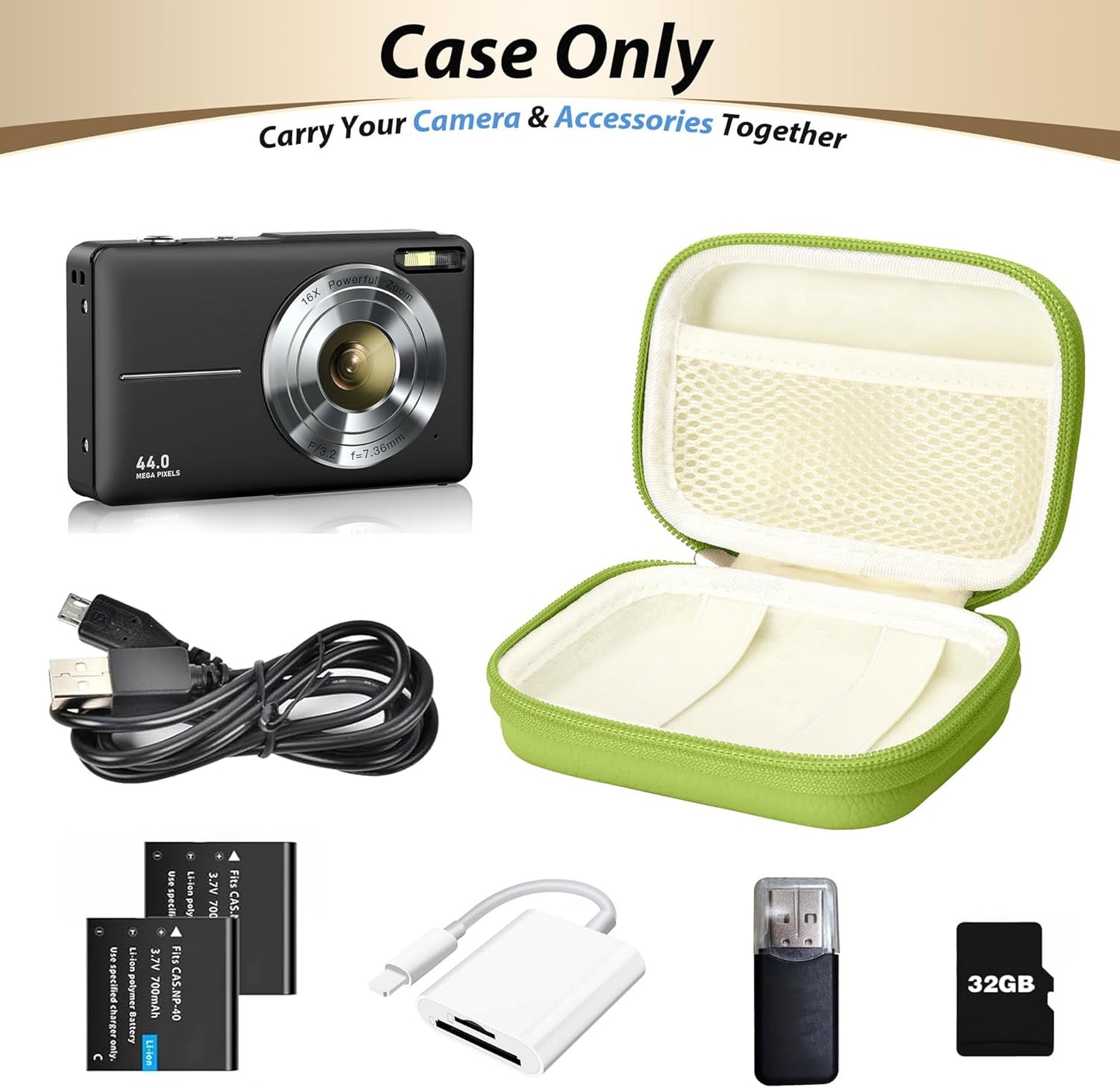 Digital Camera Case for CAMKORY, KODAK PIXPRO FZ45/FZ55, Canon IXUS 285 HS, Lecran, Small Travel Compact Camera Holder with Mesh Pocket for Accessories SD Card (Green)