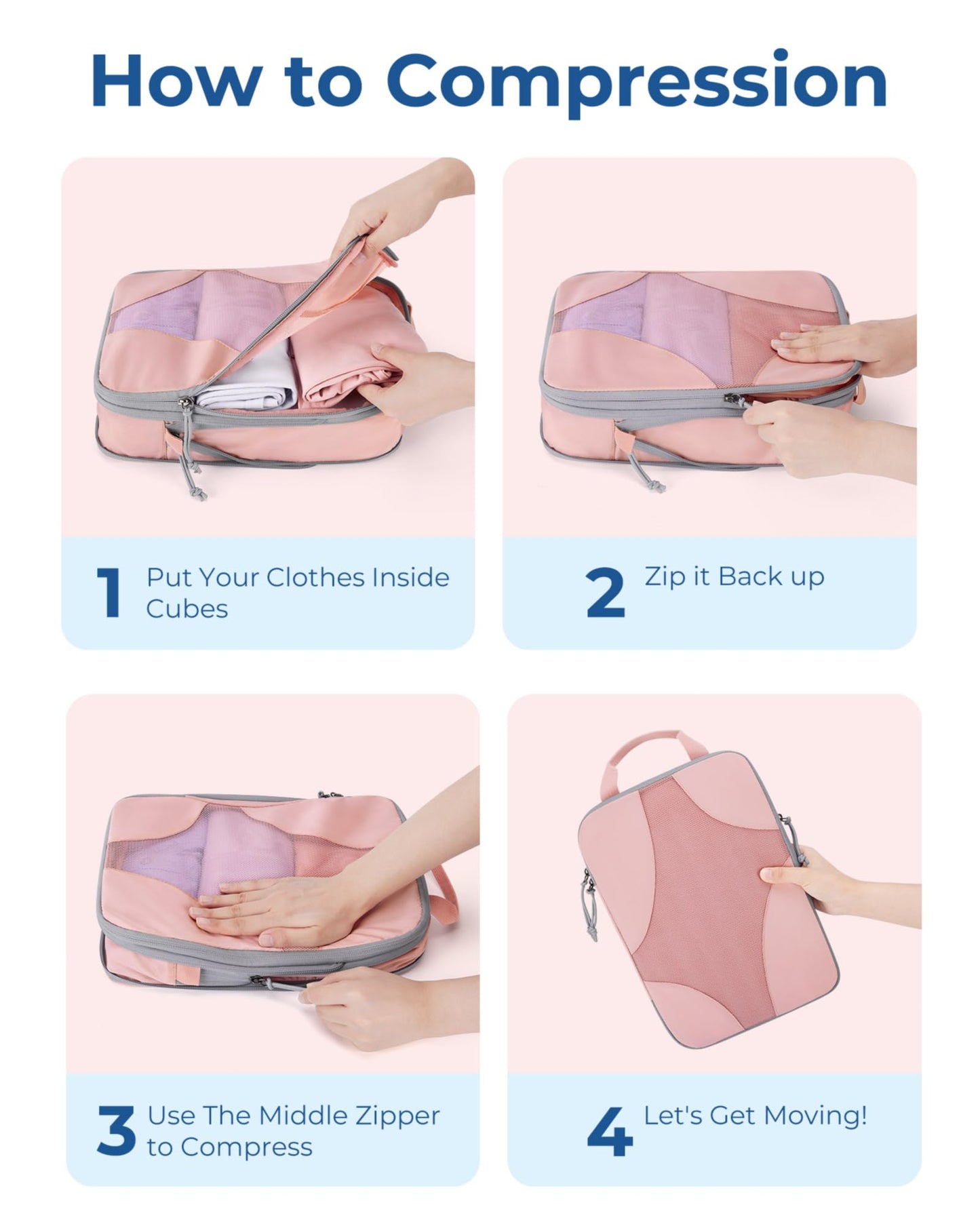 Bagsmart Compression Packing Cubes (Baby Pink, 6 Set)