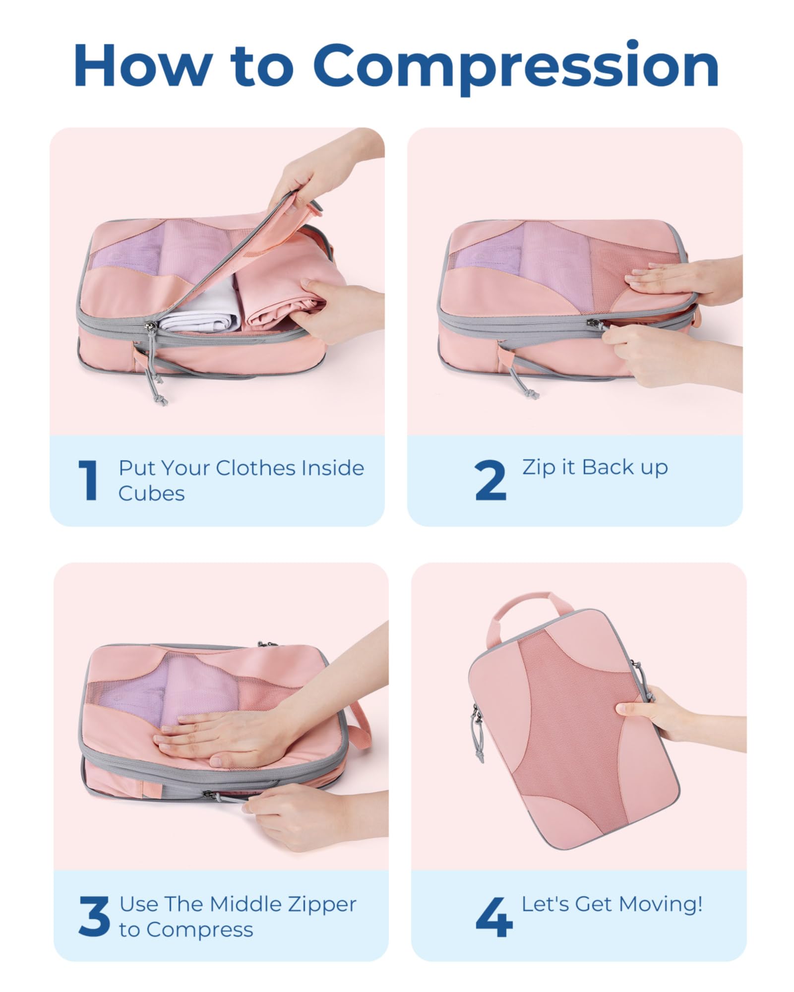 Bagsmart Compression Packing Cubes (Baby Pink, 6 Set)