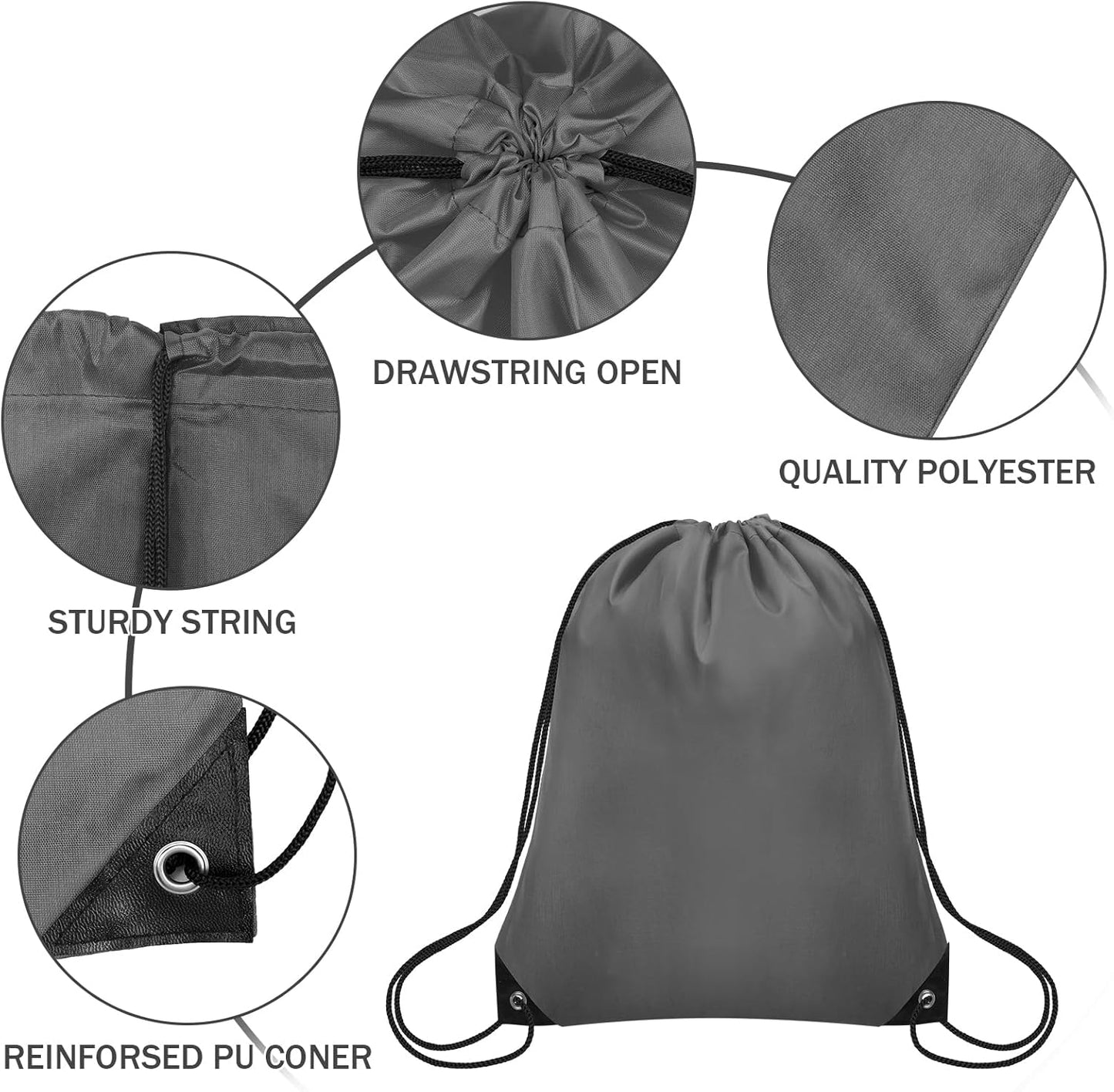 200Pcs Drawstring Backpack Bulk Cinch Sackpack Drawstring Bags Nylon for Gym Party Trip(Grey)