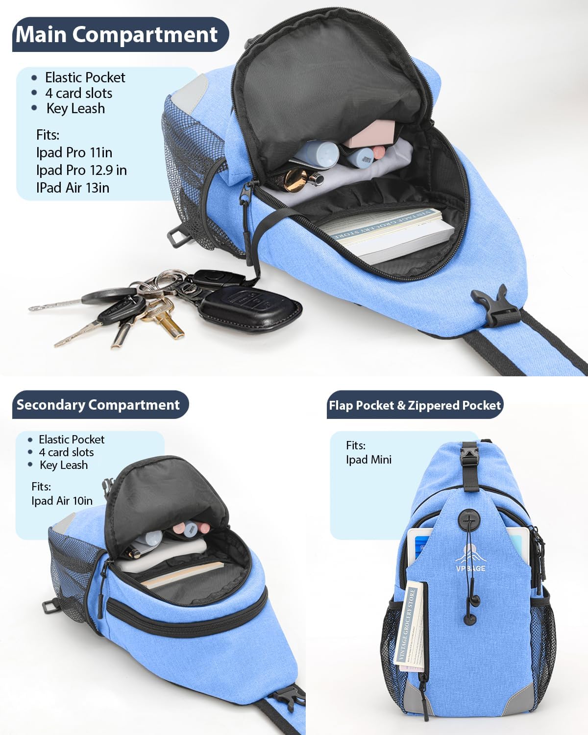 Sling Bag, Crossbody Bag for Men, Cross Body Hiking Backpack, Travel Daypack, Chest Pack with Chest Phone Holder