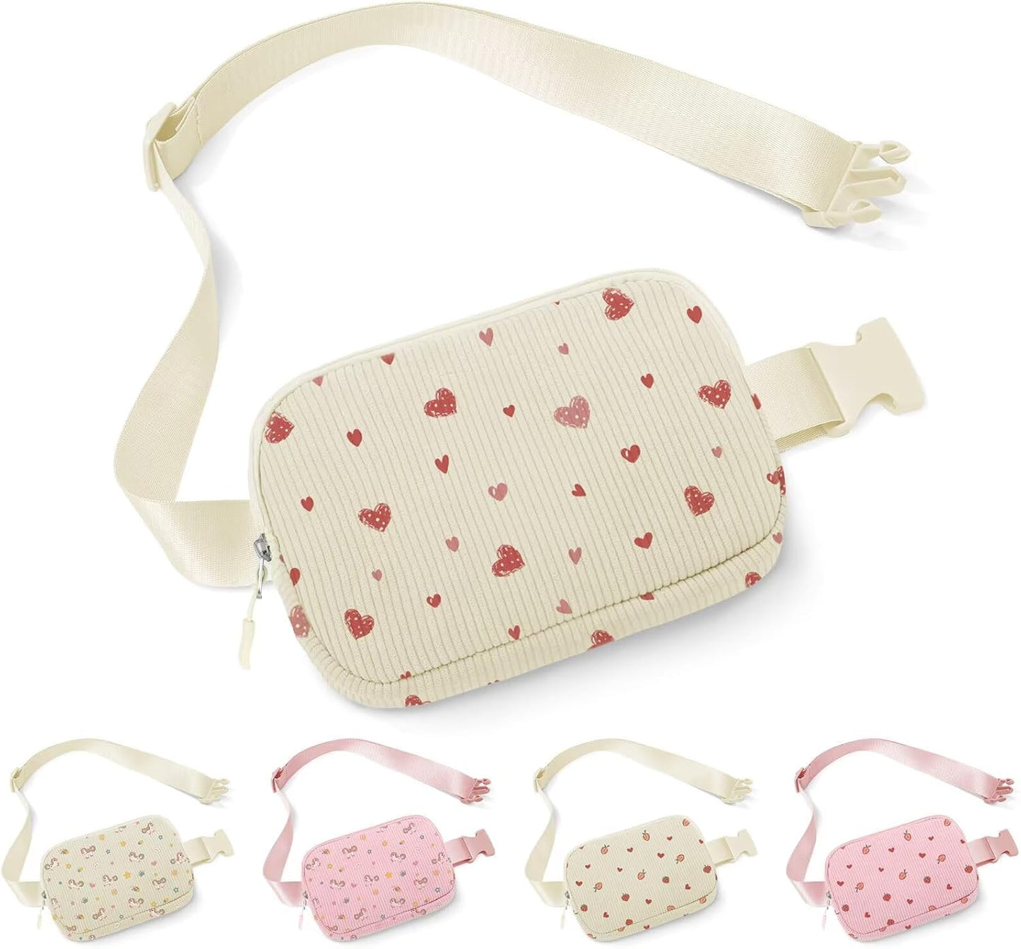 YOOLIFE Heart Fanny Pack for Girls - Belt Bag for Teen Girls Kids, Crossbody Bag Fashion Waist Pack Travel Hiking Cycling Running (Beige)