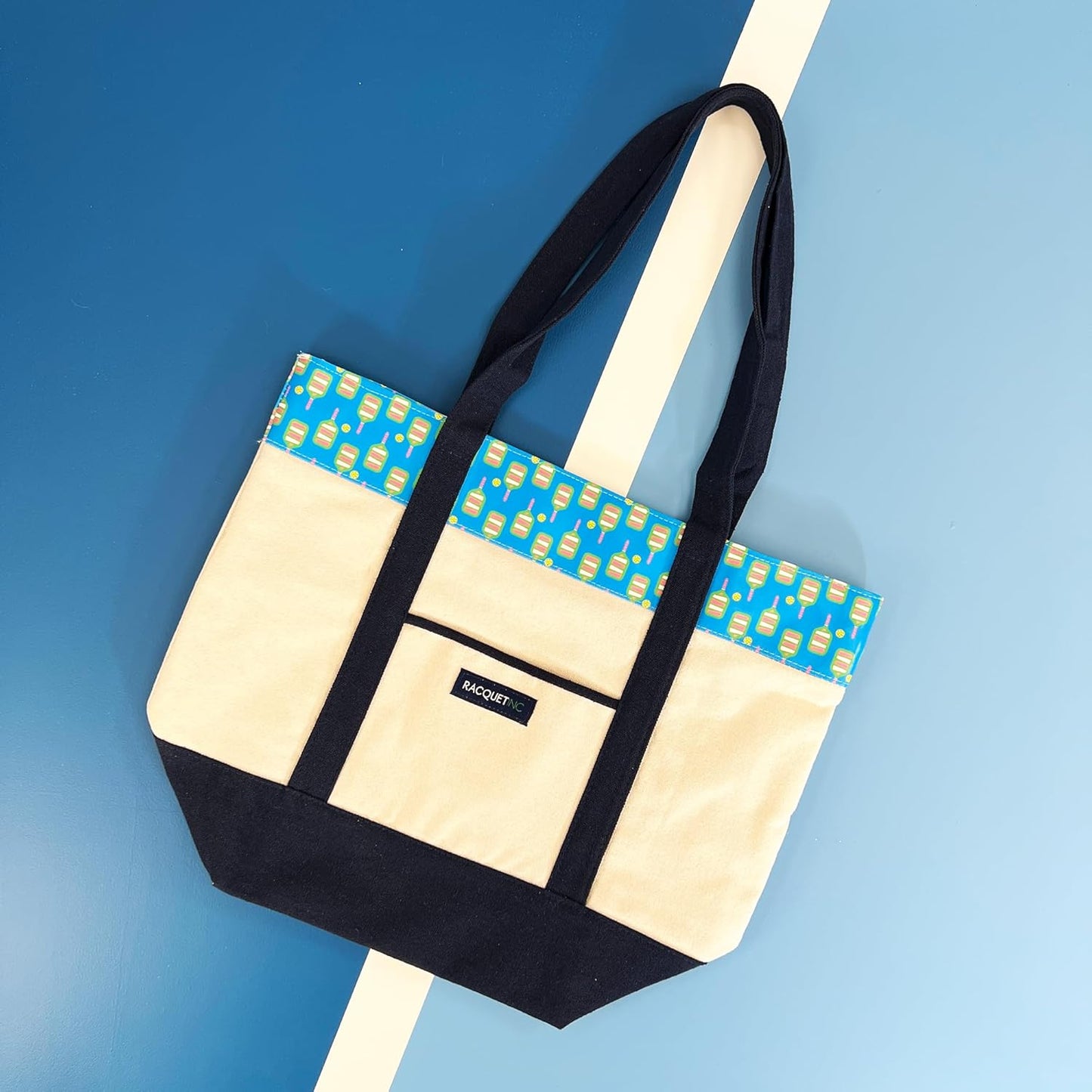 The Off-Court Pickleball Carryall Tote Bag – Stylish Canvas Tote with Blue Pattern, Zippered