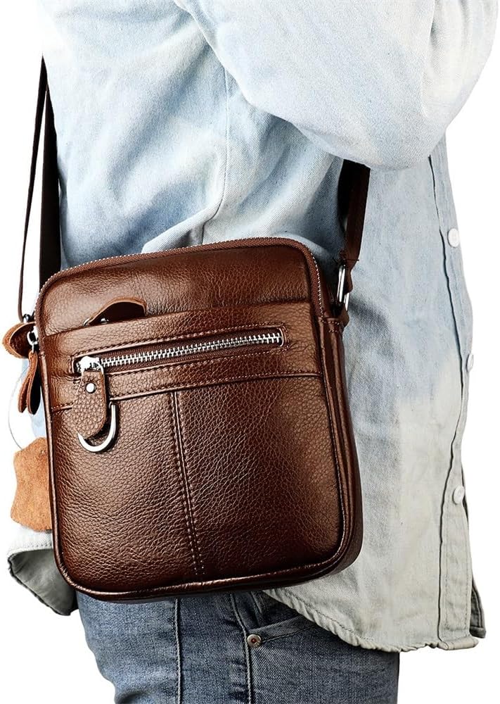 Men's Genuine Leather Crossbody Bag Large Capacity Casual Shoulder Bag for Daily Use