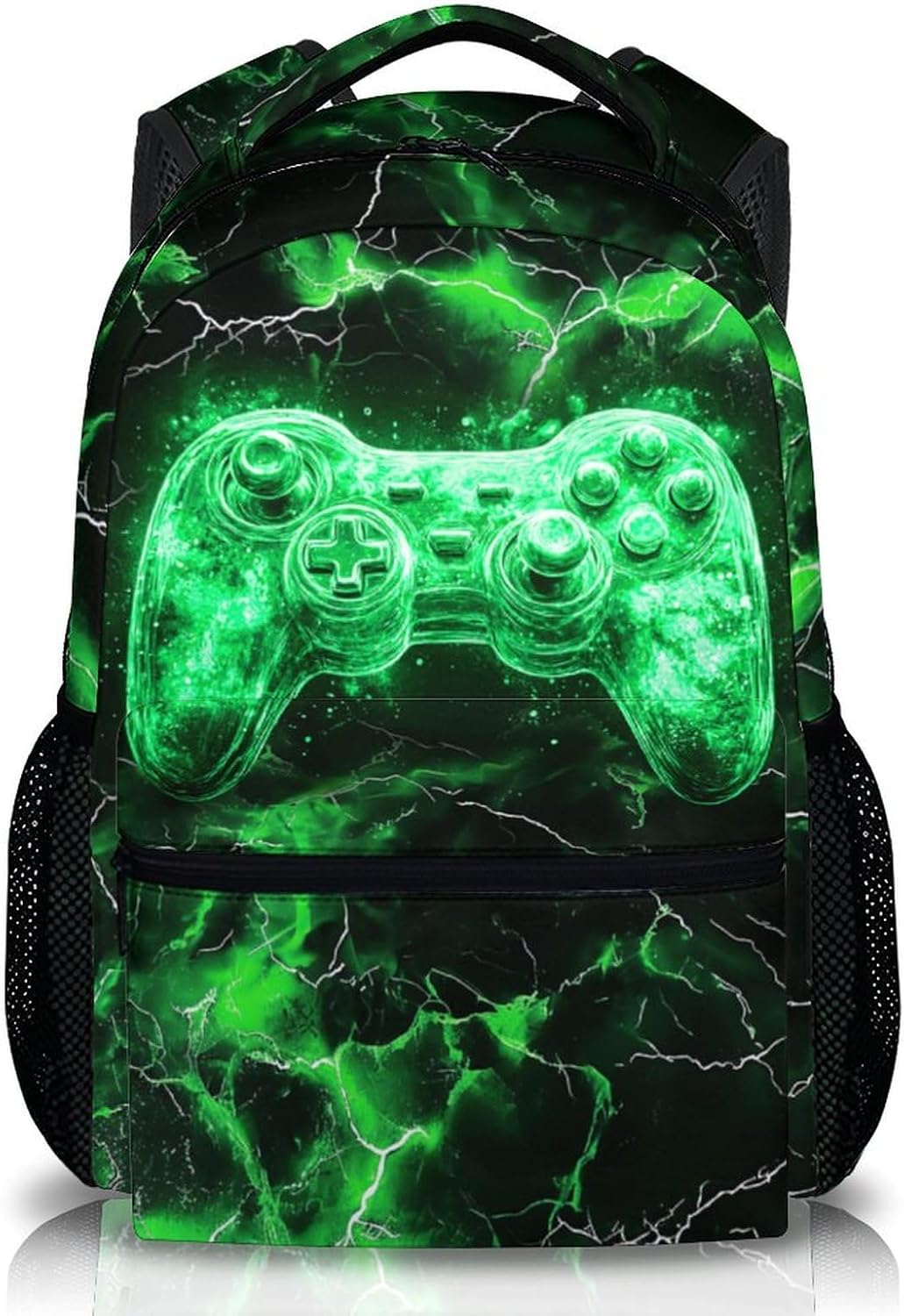 Kids Backpack, Cool Green Gamer Bookbag for Boys 6-8, Boys Gift for Birthday, 17 Inch Leisure Backpack for School Preschool Elementary Kindergarten