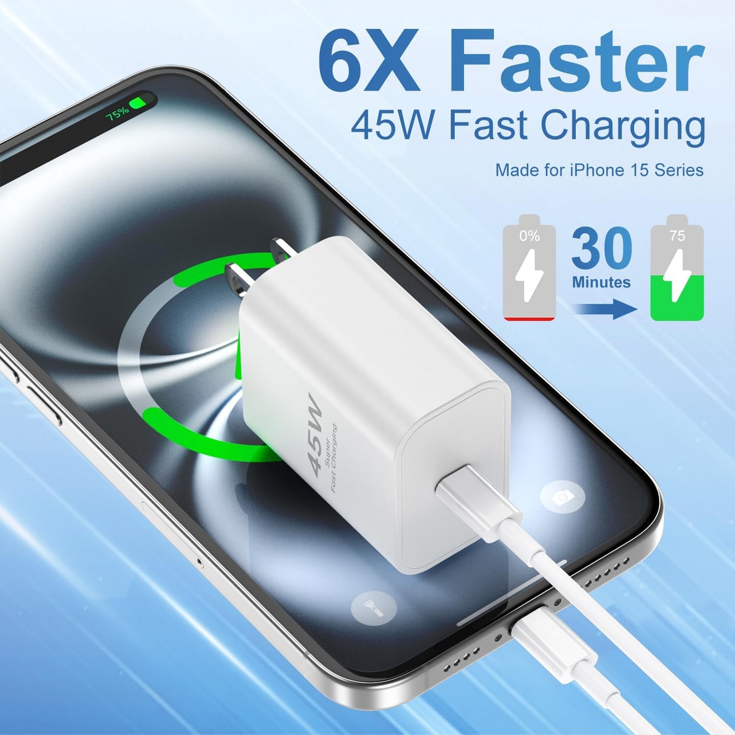 2Pack 45W iPhone 17 16 15 Fast Charger and 10ft Type C to C Cable Cord Long, USB C Charging Block Plug for Apple iPhone 17 Pro Max/17 Air/16 Pro Max/15 Plus/iPad Mini Air Wall Power Adapter Cube Brick