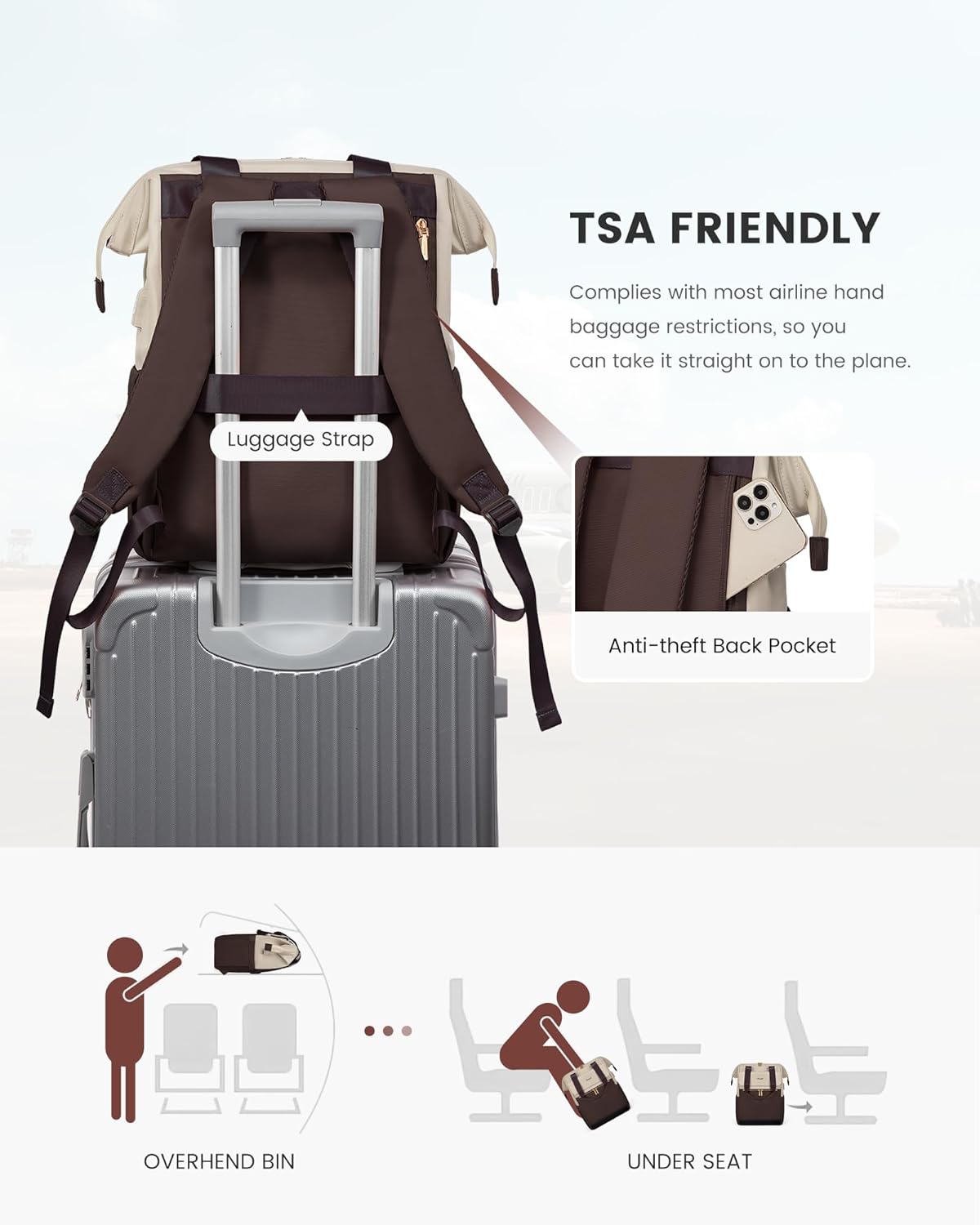 LOVEVOOK Laptop Backpack for Women, 15.6 Inch Work Laptop Bag with USB Port, Fashion Teacher Nurse Backpack Purse, Waterproof Travel Computer Backpack with Organizer Bag, 2PCS, Apricot-Coffee