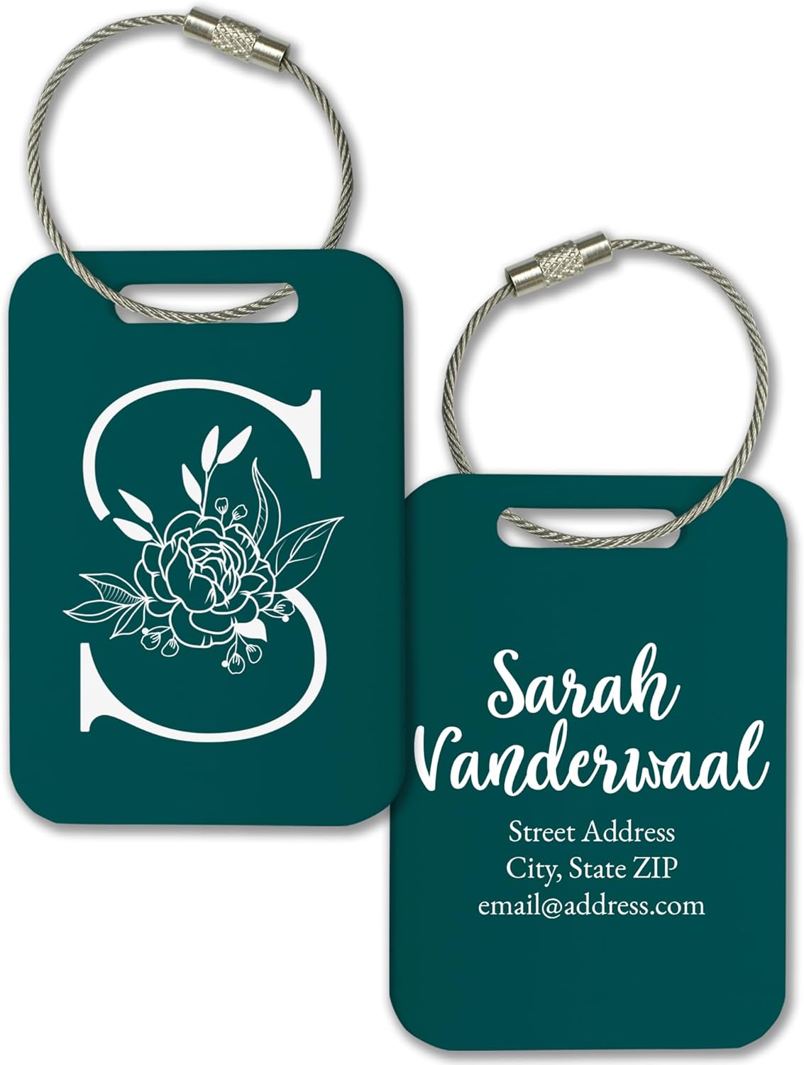Personalized Monogram Name Tag for Luggage (3 or 6 Count Pack) | Custom Tag for Suitcase | Acrylic Name Tag for Travel | Choose Your Font & Color | Backpack ID Label (Monogram, Teal)