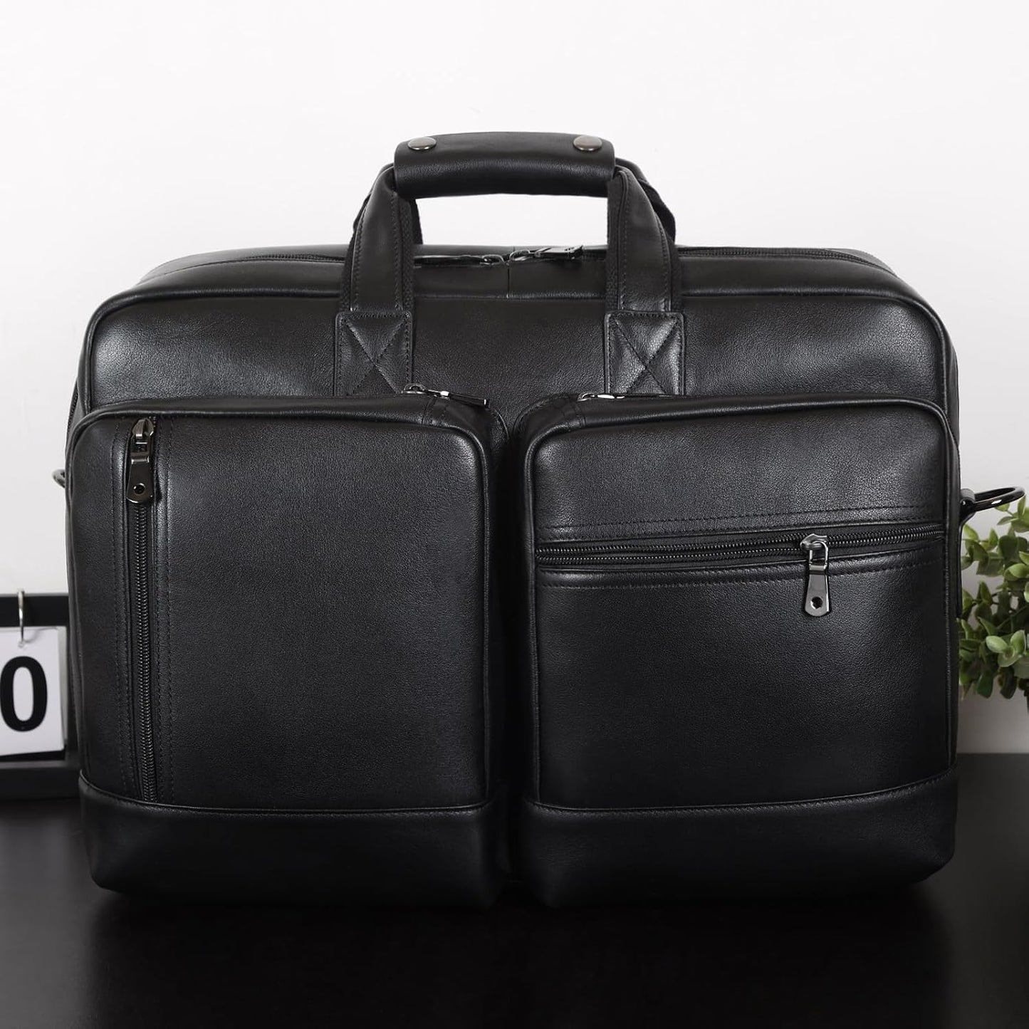 Leather Briefcase for Men Expandable Large 17 Inch Laptop Crossbody Shoulder Bag Business Travel