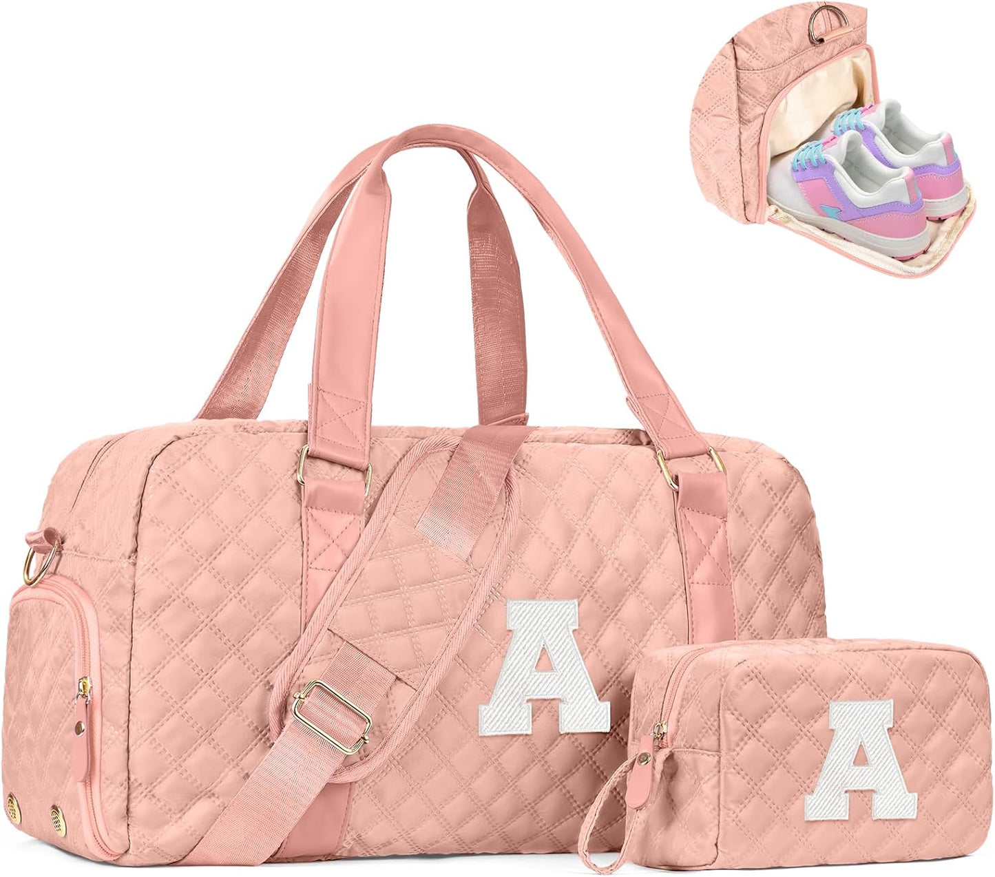Initial Duffle Bag for Travel Women Girls Gift: Personalized Weekender bags, Dance Cheer bag Sports for Girl, Kid Gymnastics Bags, Birthday Gifts for Women Girls Kids Teens Mom Teacher