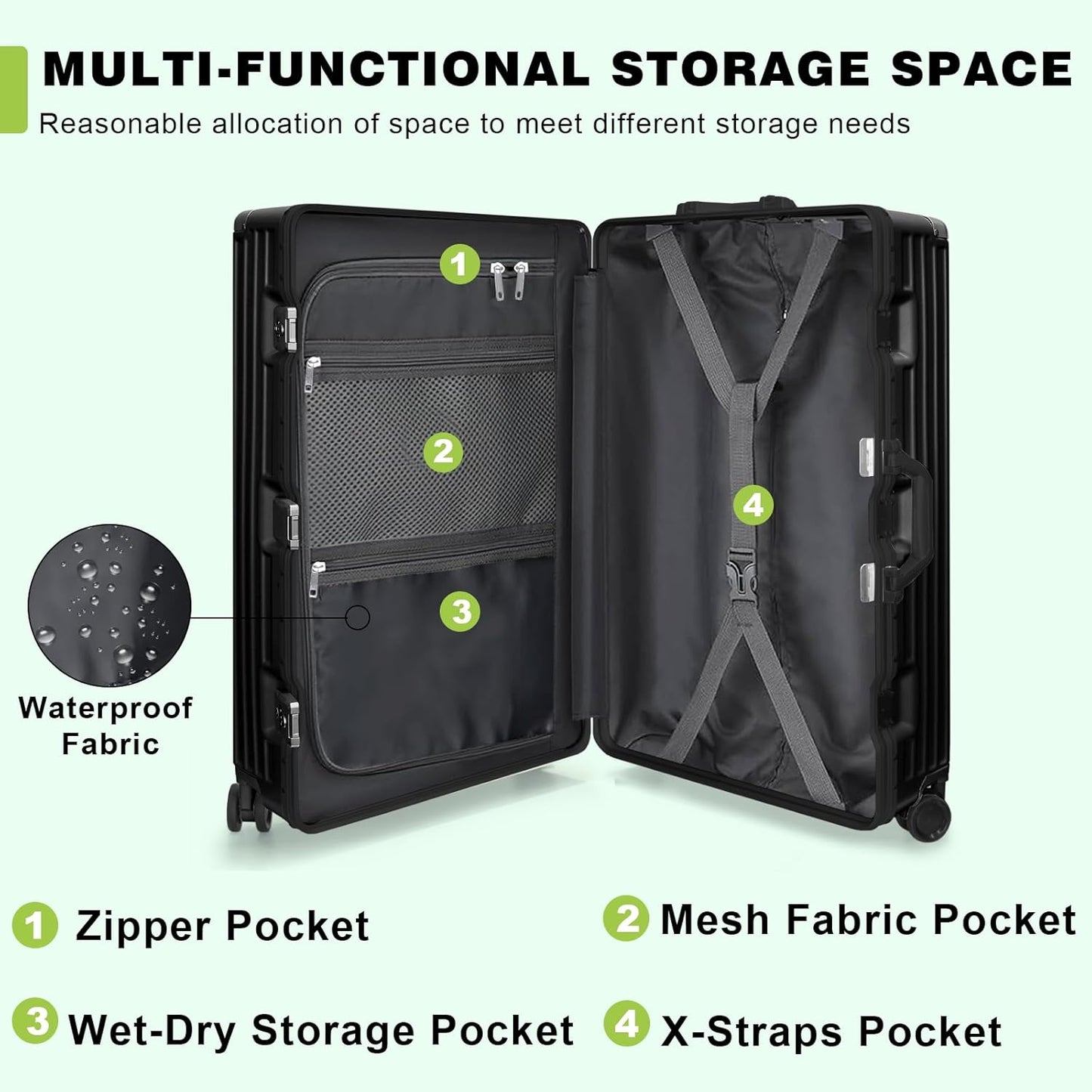 AnyZip Carry On Luggage PC+ABS Aluminum Frame Zipperless Luggage Hard Shell Suitcase with TSA Lock Double Spinner Wheels 20 Inch Black
