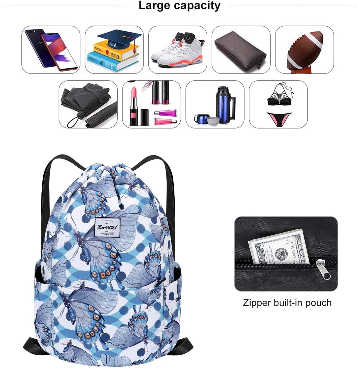 XEYOU Drawstring Sports Backpack Lightweight Gym Yoga Sackpack Shoulder Rucksack Casual Outdoor Daypack for Women and Men