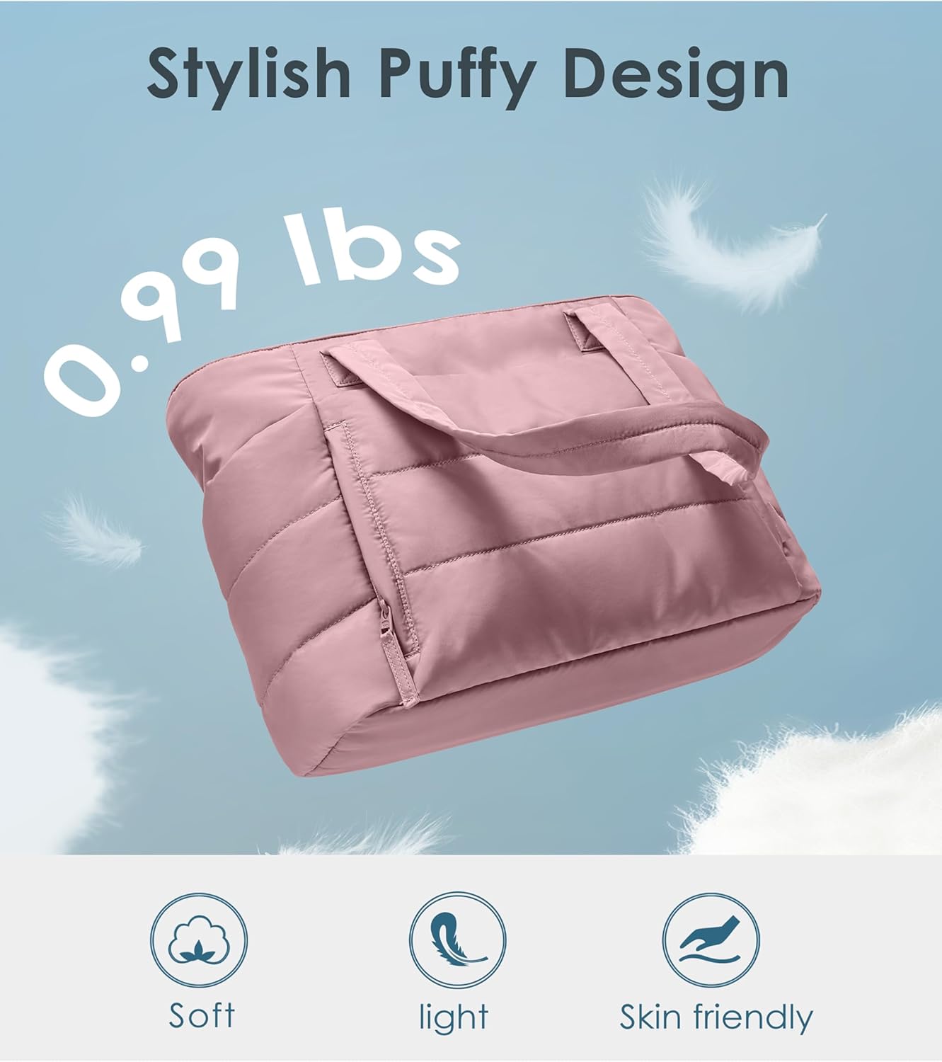 Tote Bag for Women with Zipper, Quilted Puffer Tote Bag with Compartments, Lightweight Puffy Work Bags for Women Travel