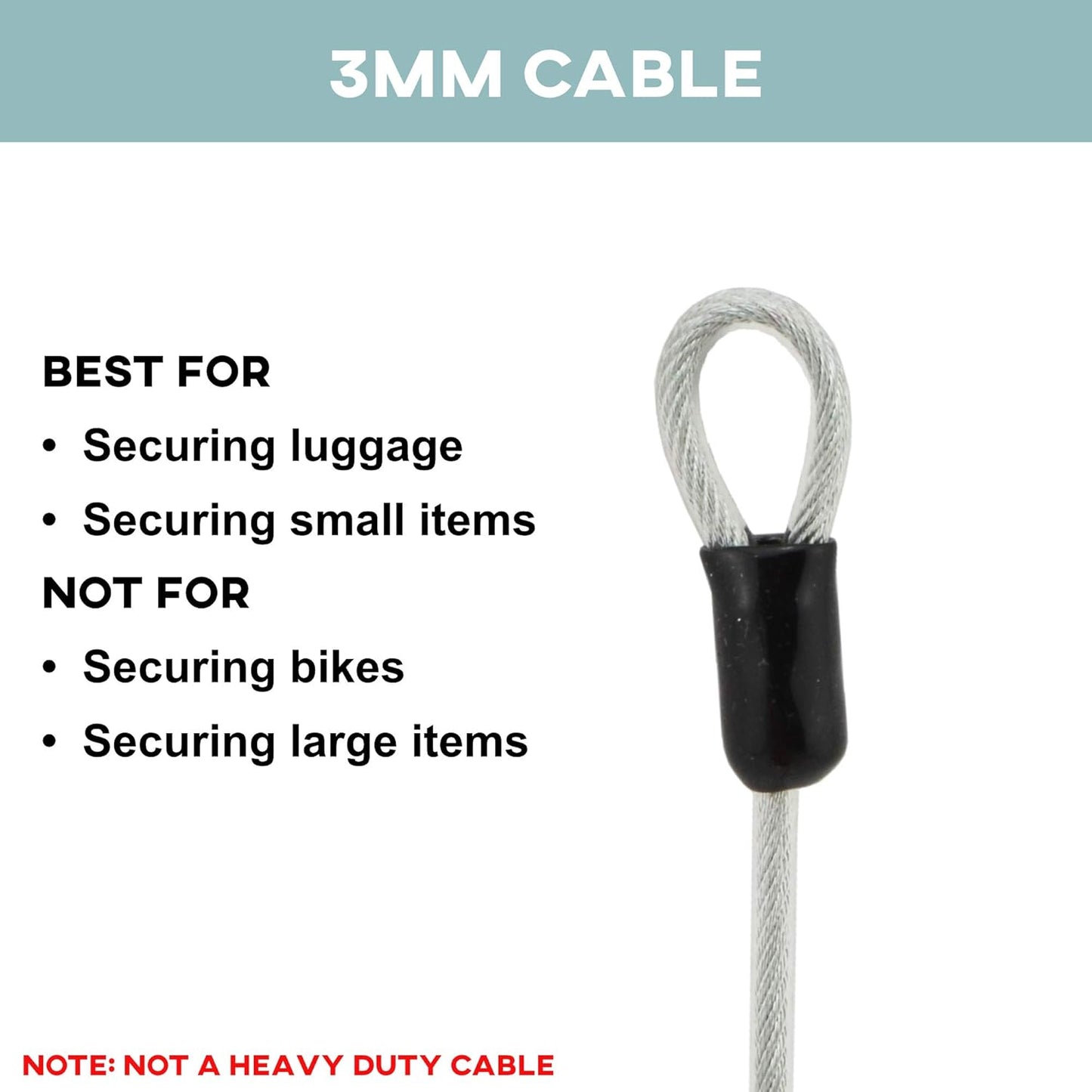 Lumintrail 4 Foot 3mm (1/8th Inch) Braided Steel Coated Security Cable Luggage Lock Safety Cable Wire Double Loop (4 Pack)