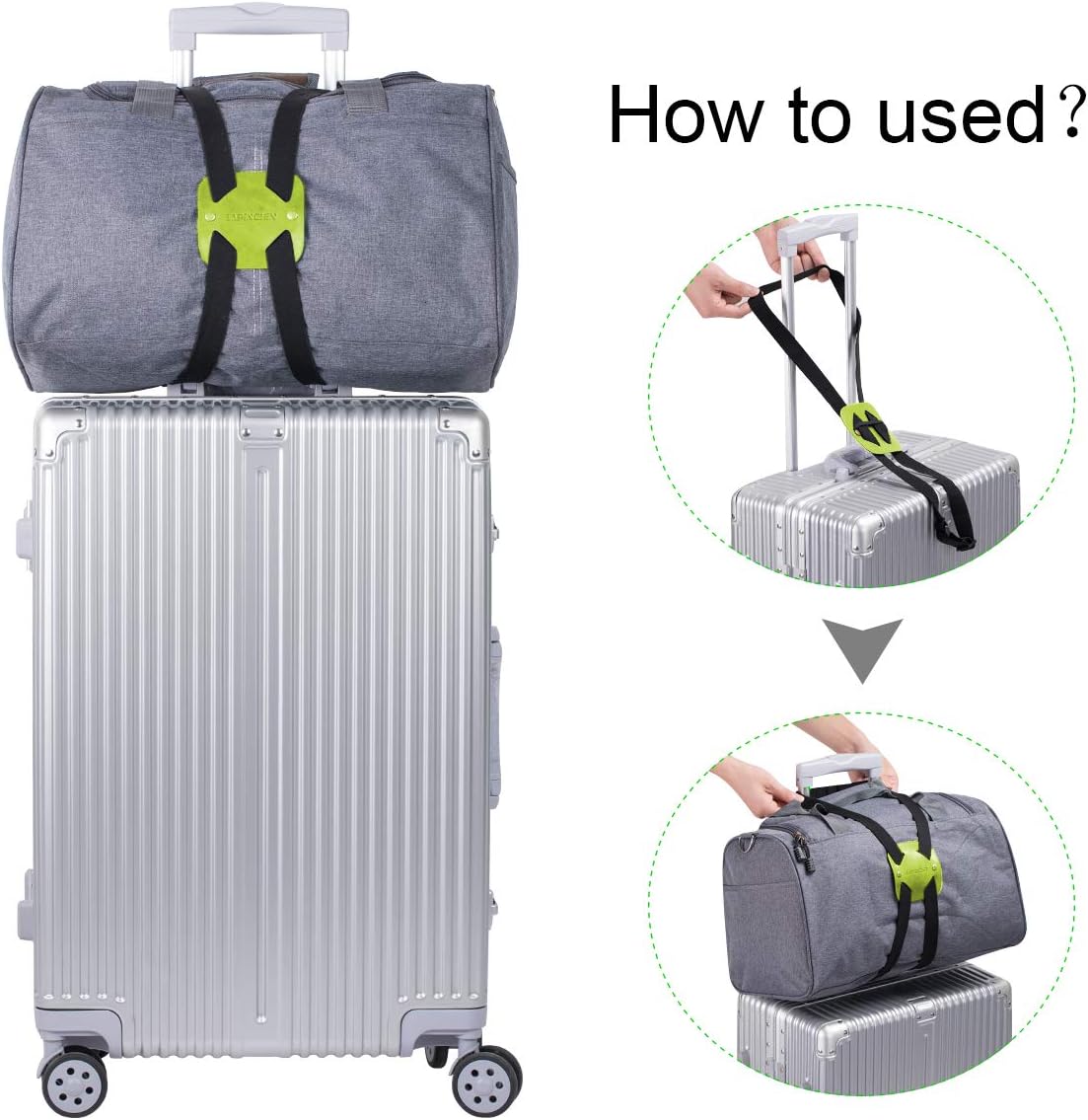 Luggage Straps for Suitcases, Travel Belt for Luggage Over Handle, Adjustable High Elastic Luggage Straps for Suitcases TSA Approved for Connecting Your Luggage (2 Pack Green)