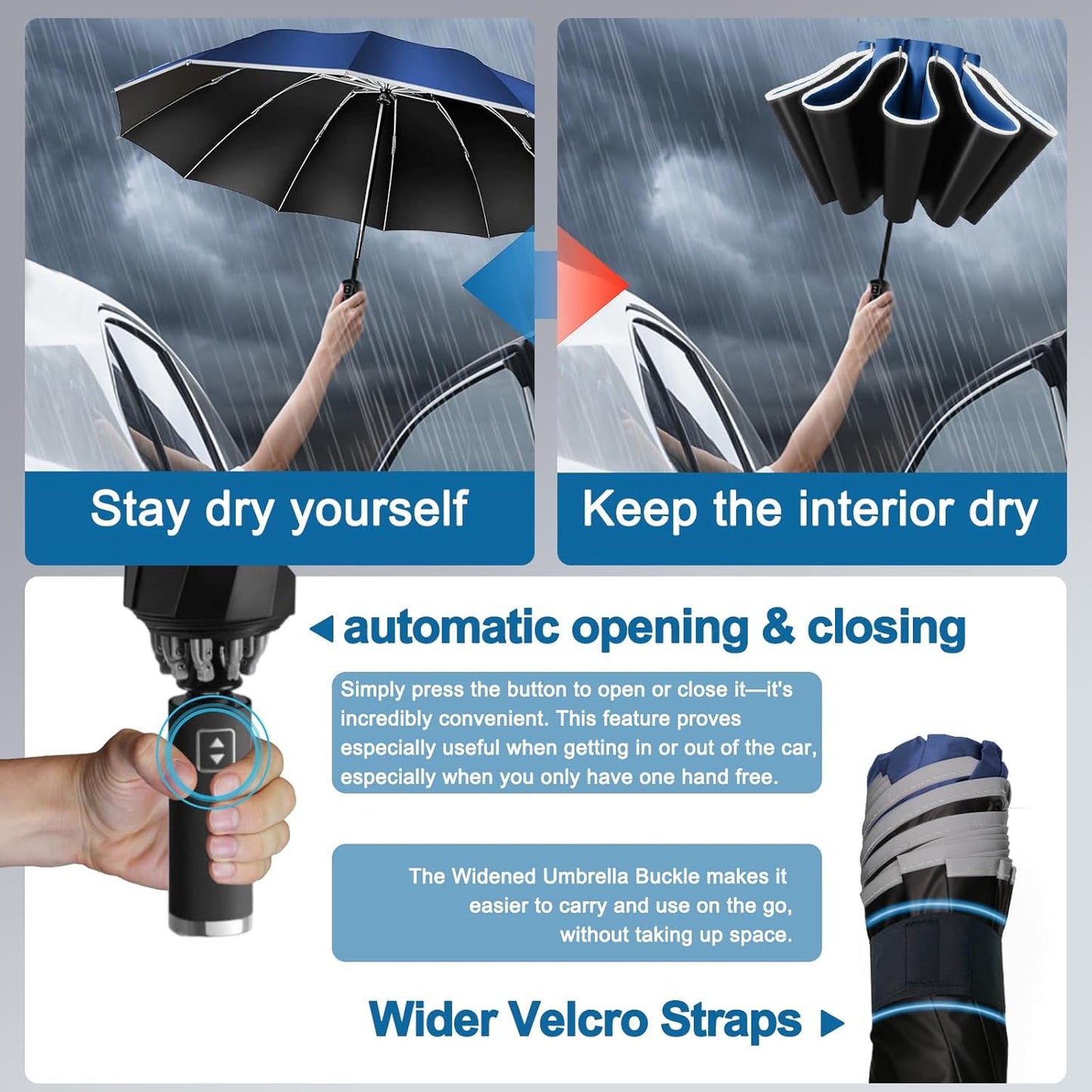 Travel Umbrella for Rain, Automatic Folding Windproof Umbrella with Case - Compact Reverse with 360° Reflective Stripe, Light & Portable Durable for Women & Men