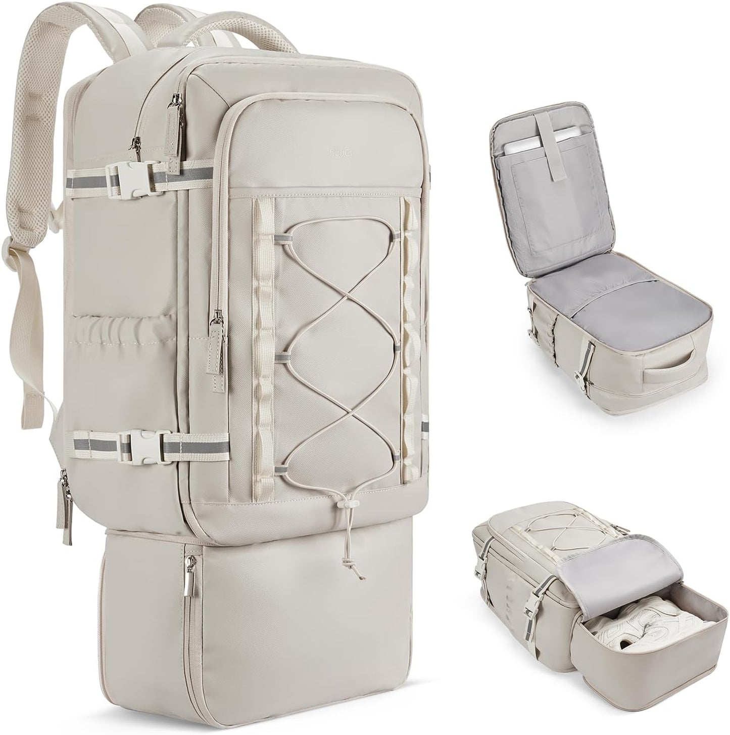 CLUCI Travel Backpack 30L, Waterproof Laptop Backpack Fits 17.3 Inch Laptop, Carry On Backpack with shoe compartment, Durable Expandable Gym, Large Hiking Backpack for Men Women（White）