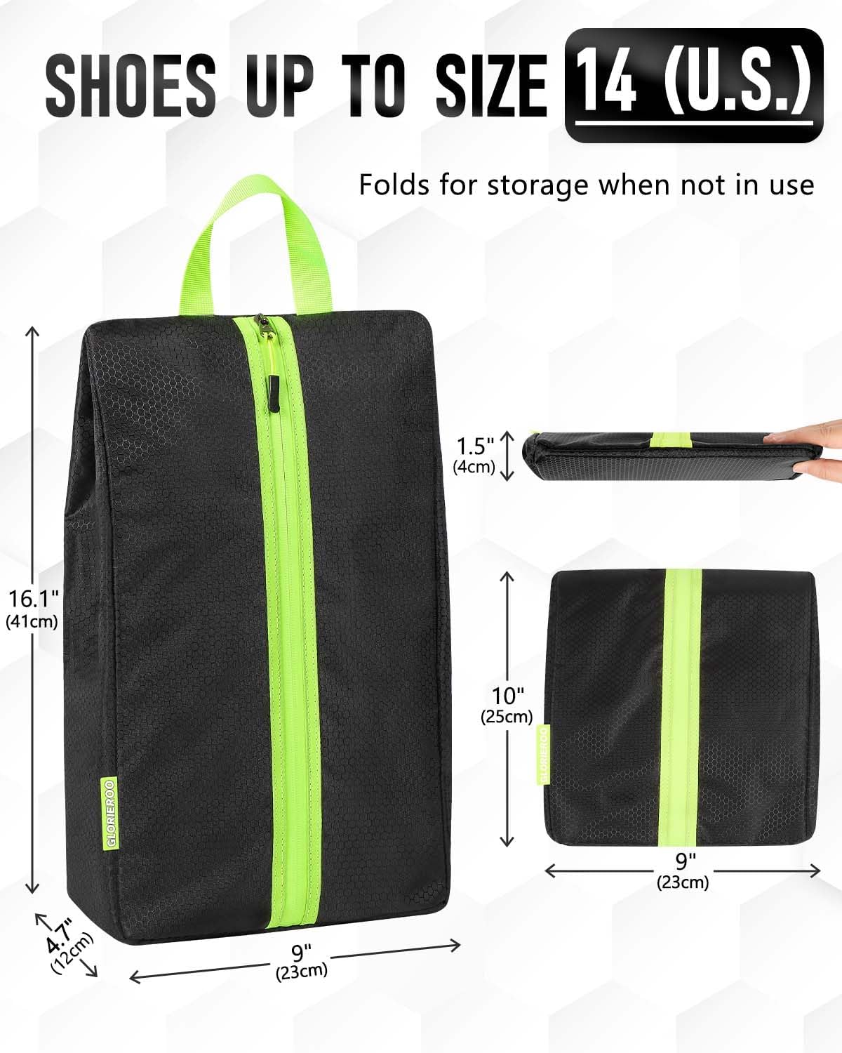 Smell Proof Shoe Bags for Travel-Soccer Cleat Bag Smell Proof with Active Carbon Fabric | Odor-Absorbing Water-Resistant Track Shoe bags for Sports (Black & Grey, UP TO US14)