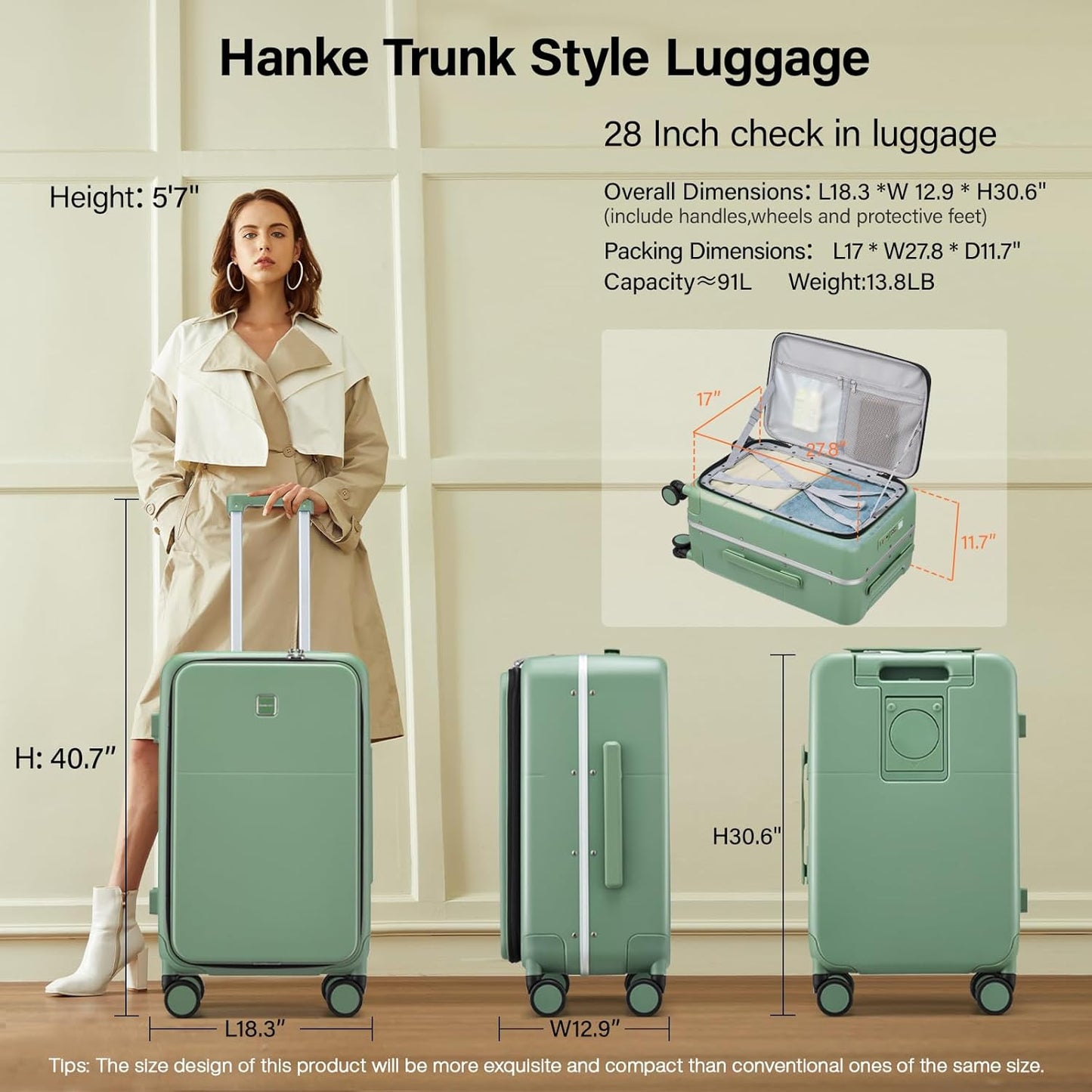 Hanke 28 Inch Luggage with Cup Holder and Charge,Top Opening Hard Shell Suitcases with Wheels and