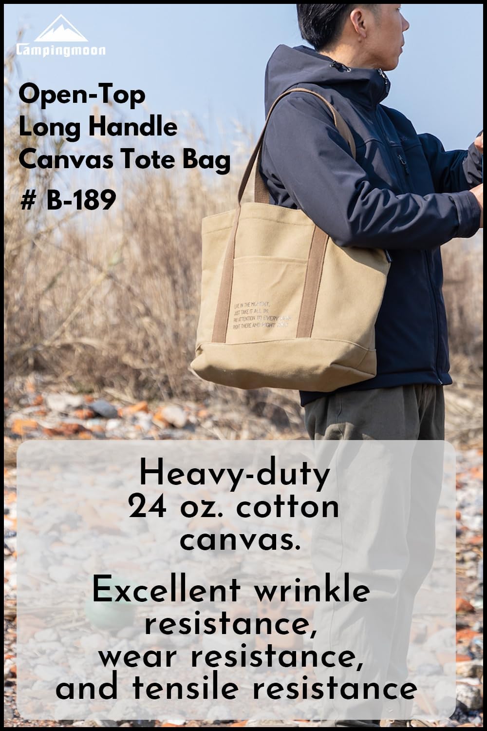 CAMPINGMOON Open Top Canvas Tote Bag Long Handle Camping Gear Storage Case B-189