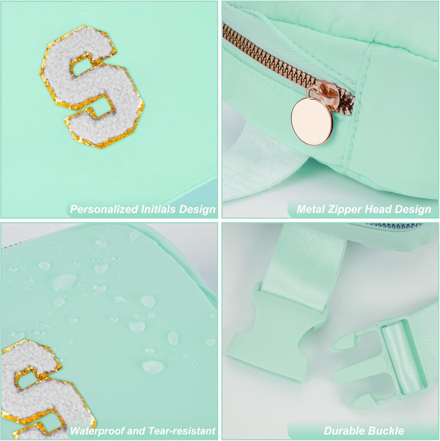 Belt Bag Fanny Pack Crossbody Bags with Initials Cute Stuff Birthday Gifts for Teenager Girls Trendy Stuff for Teens - White S,Light Green Bag