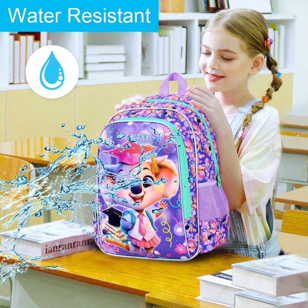 3PCS Koala Bookbag for Girls, 16" Kids Backpack with Lunch Box, Water Resistant Elementary Prechool Toddler Shool Bag - Purple Dr. Koala