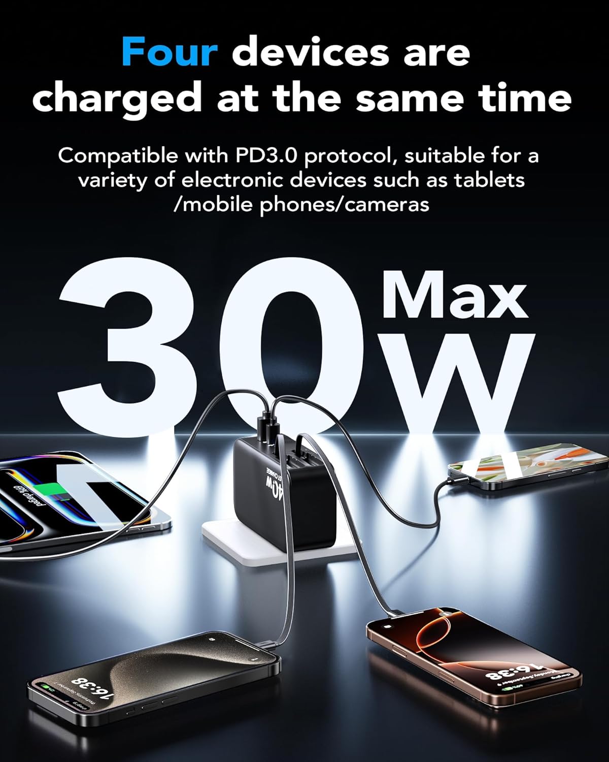Retractable USB C Charger Wall Plug with Dual 35.5in/90cm Type C Cables Cords,40W Fast Charging