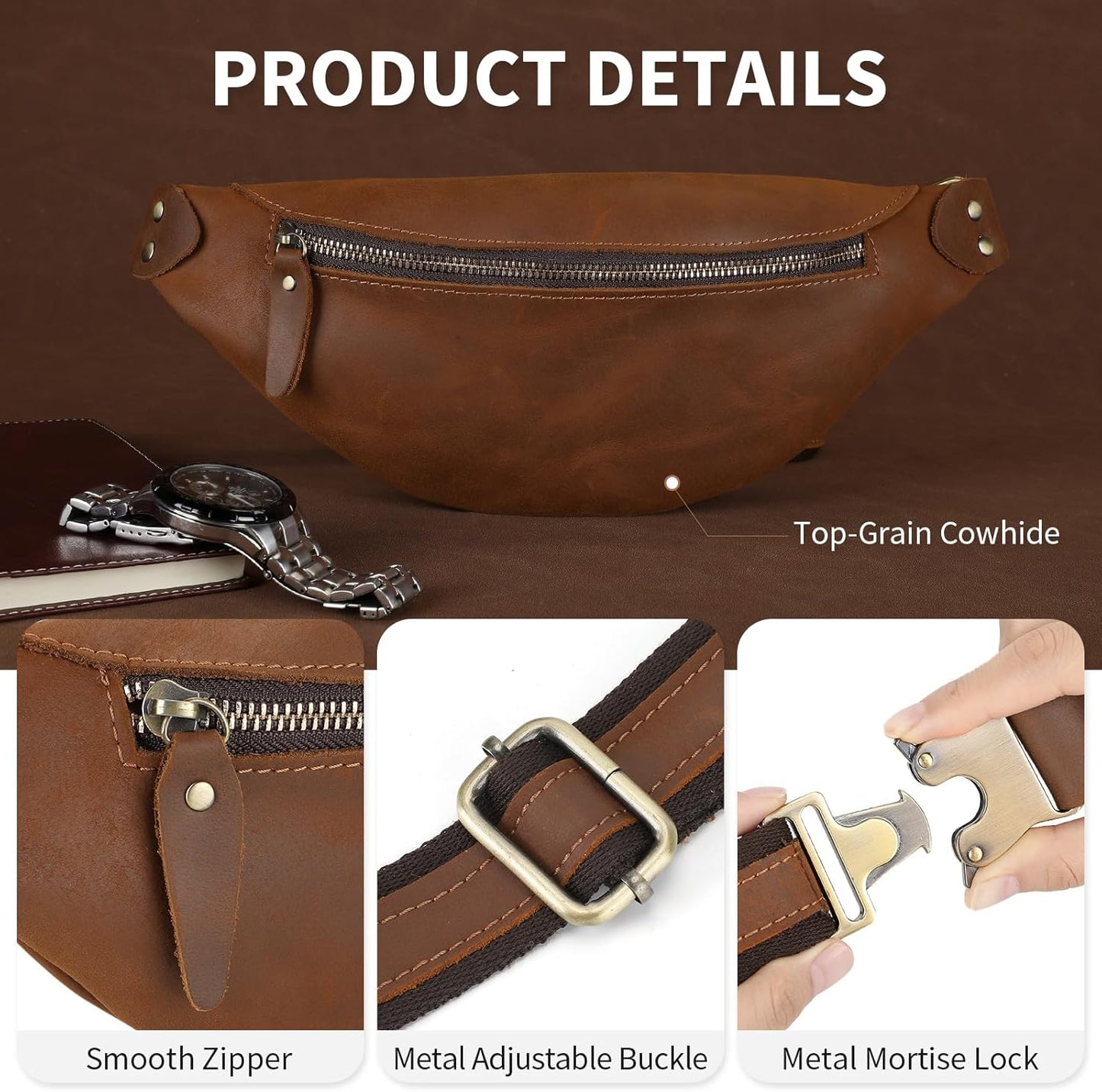 BAIGIO Leather Fanny Pack for Men & Women Belt Bag Vintage Waist Bag Bum Bag Fashion Crossbody Waist Pack Sling Bag for Travel