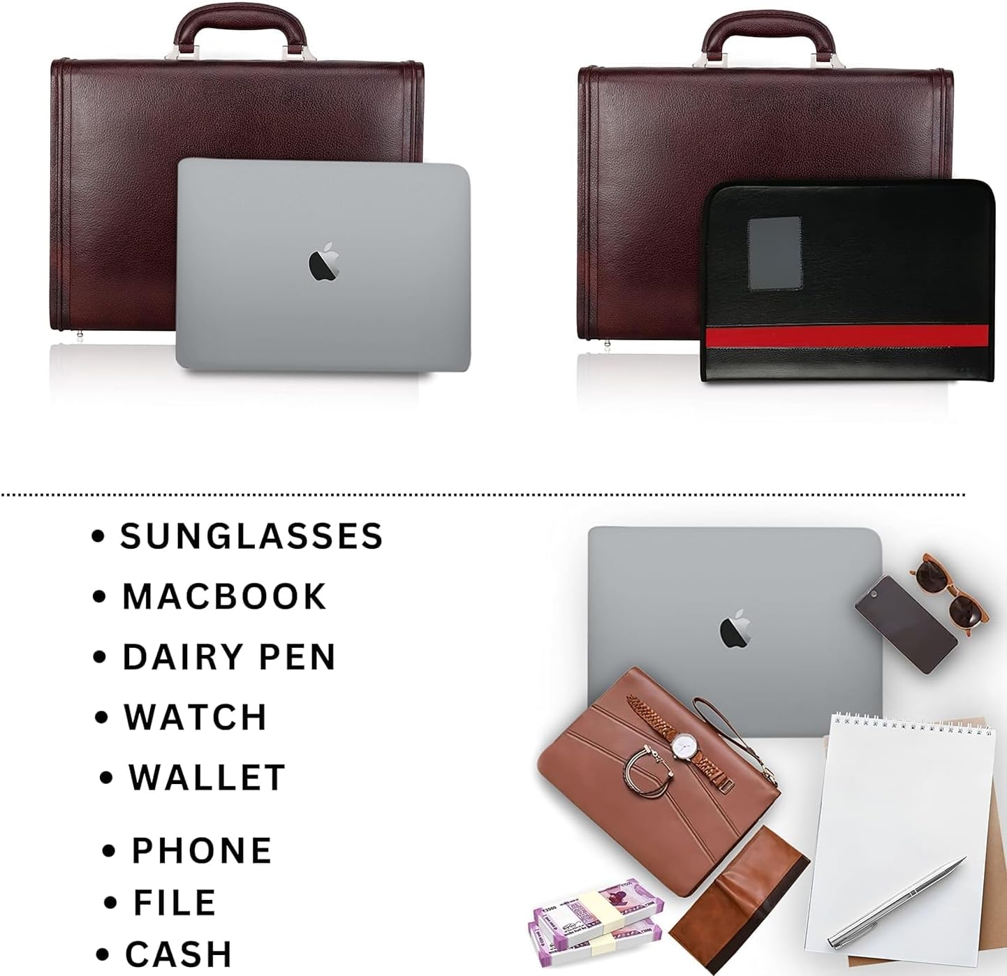Full Grain Leather Briefcase Attache Case For Unisex Size L17xW3xH12 Inches Briefcase Bag (Brown)