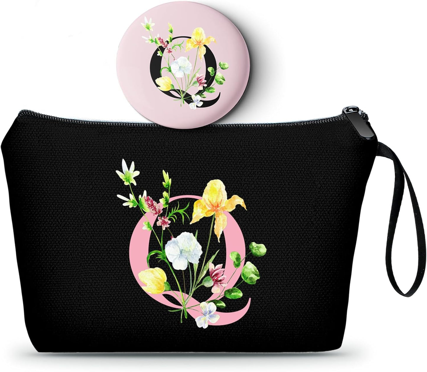 SEAMOON Women Birthday Unique Initial Funny Gifts for Teenage Girl Sister Friends Bridesmaid Personalized Travel Make up Cosmetic Bag with Mirror Valentines Mothers Day Christmas Graduation Q