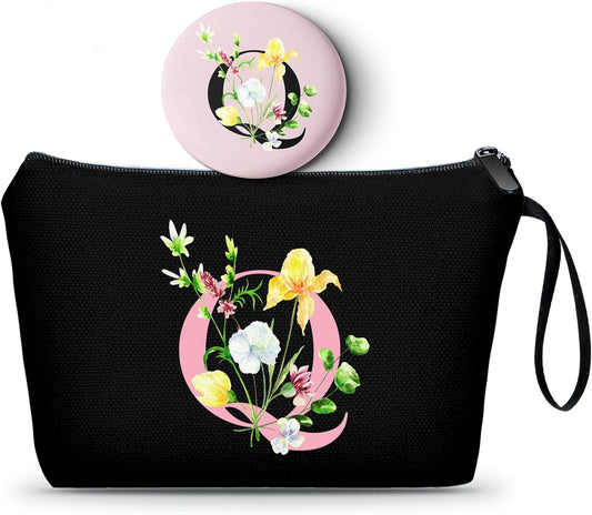 SEAMOON Women Birthday Unique Initial Funny Gifts for Teenage Girl Sister Friends Bridesmaid Personalized Travel Make up Cosmetic Bag with Mirror Valentines Mothers Day Christmas Graduation Q