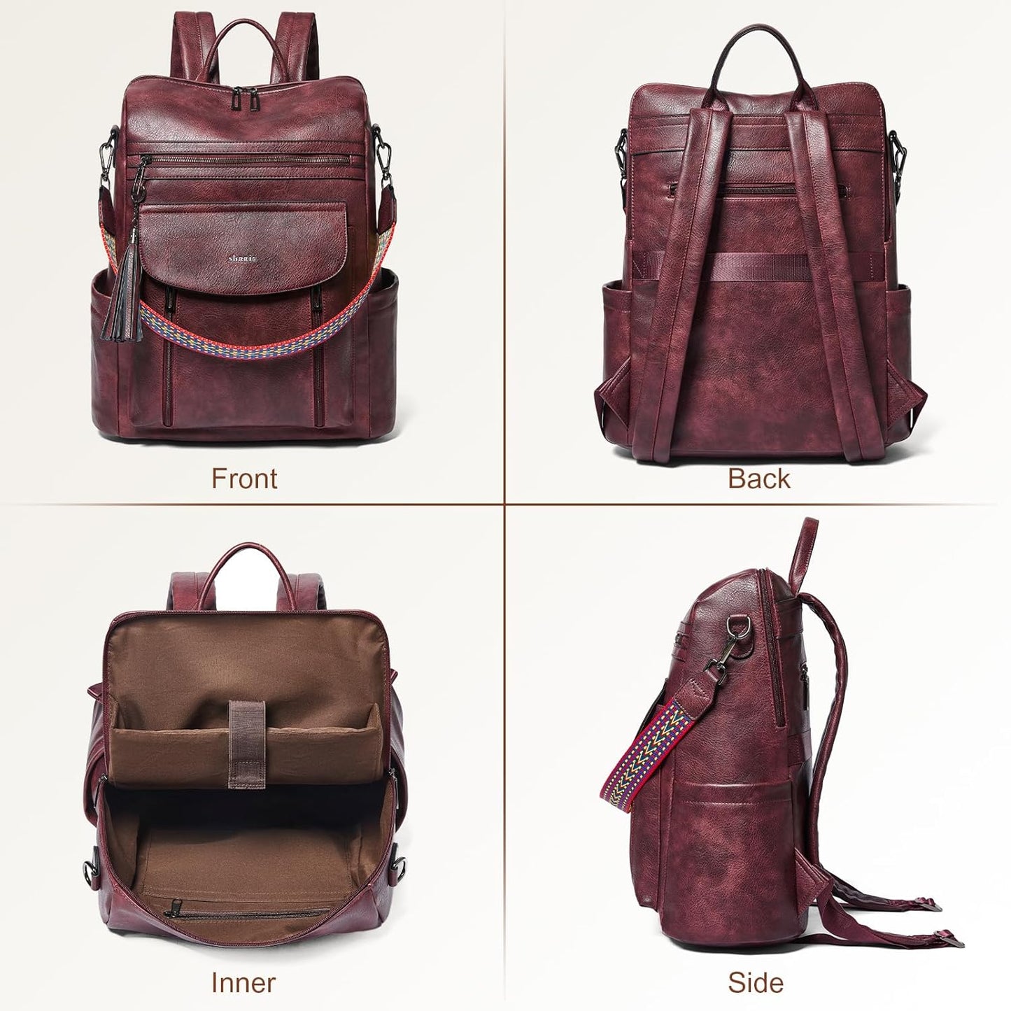 Shrrie Laptop Backpack for Women 15.6 inch,Travel Leather Backpack Purse Nurse Teacher Carry on Backpack Computer Bag,Professional Water-Resistant College Business Work Casual Daypack,Two-tone Maroon