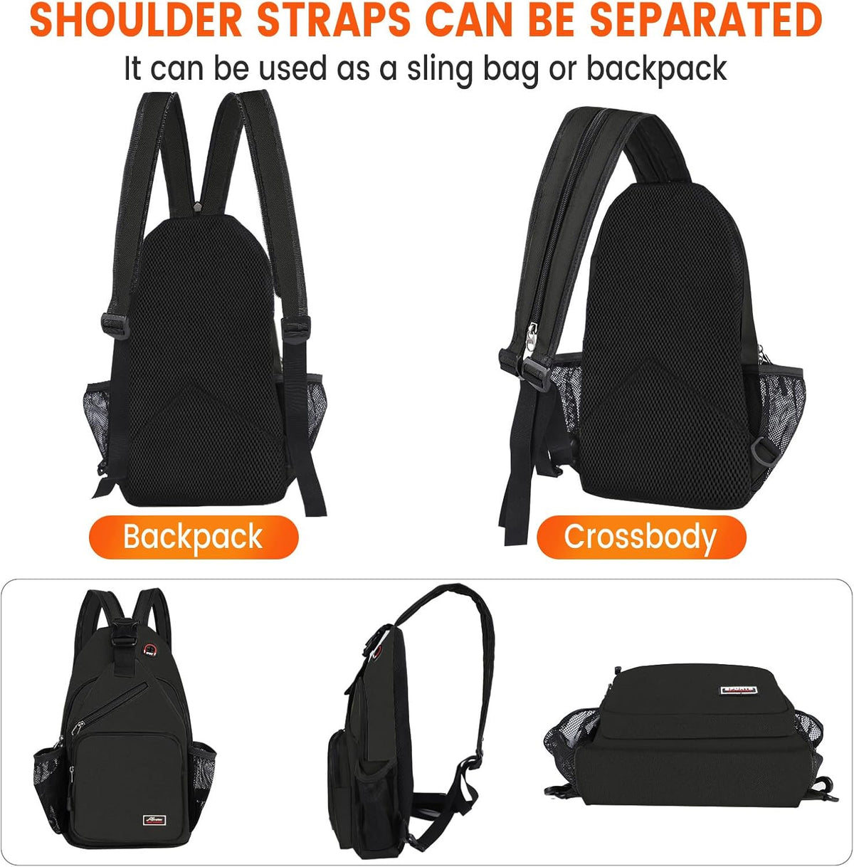 Crossbody Sling Backpack Men and Women Sling Bag Shoulder Backpack Travel Hiking Chest Bag Daypack