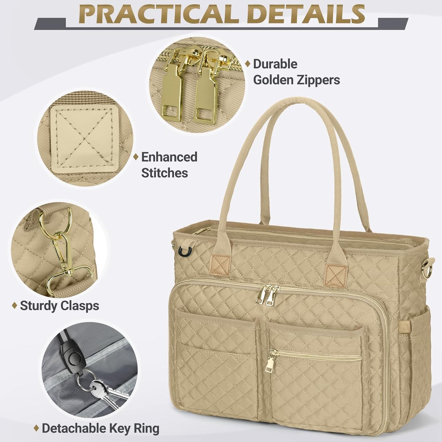 RAINSMORE Teacher Tote Bag 15.6 inch Laptop Bag for Women Work Bags Laptop Tote Nurse Bag Professional Computer Messenger with Insulated Pocket, Laptop Briefcase for Office, College, Nursing, Khkai