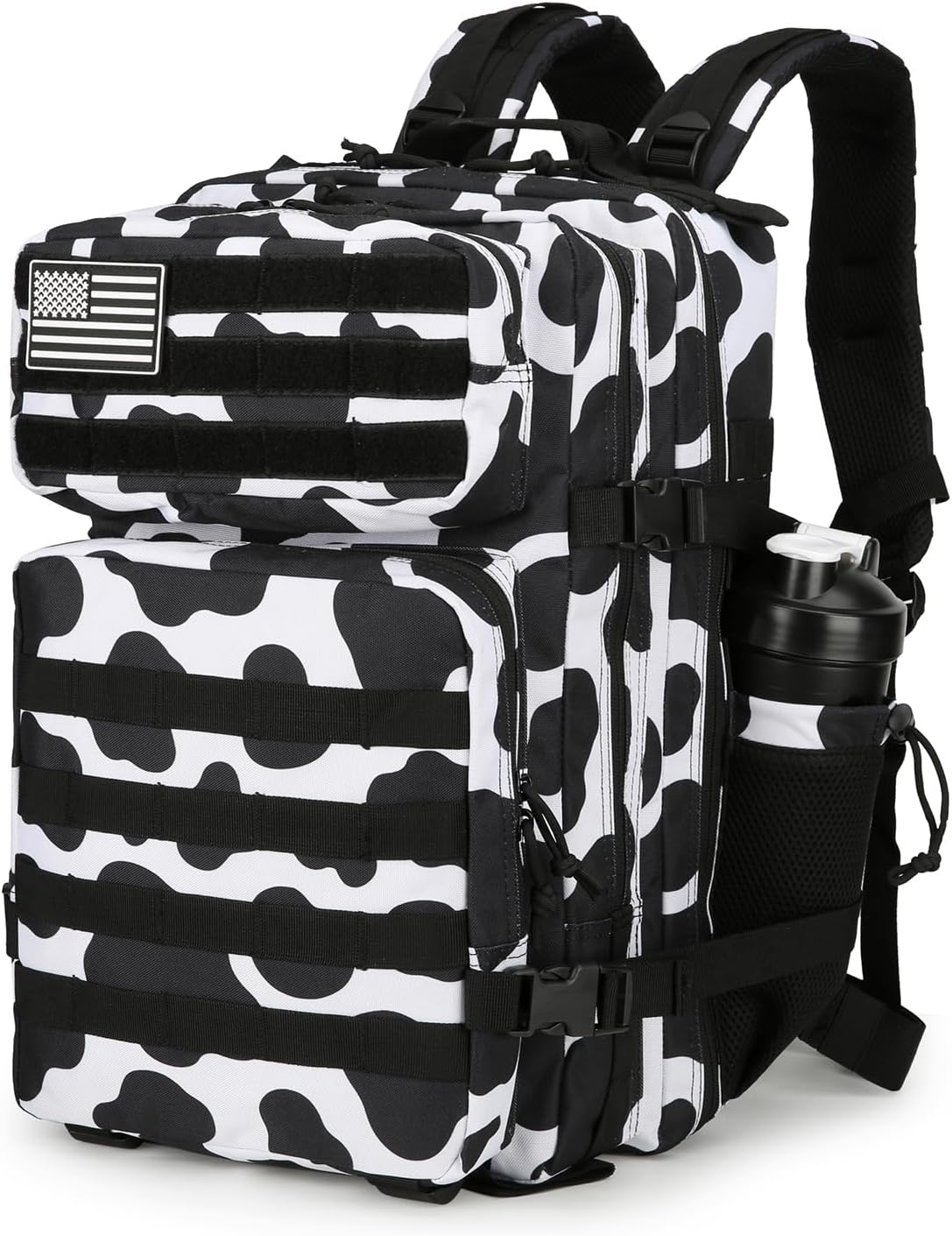 25L Tactical Backpack Military Tactical Backpack for Men and Women Small Assault Pack Outdoor Travel Hiking Camping Rucksack with Molle Webbing (Cow Print)