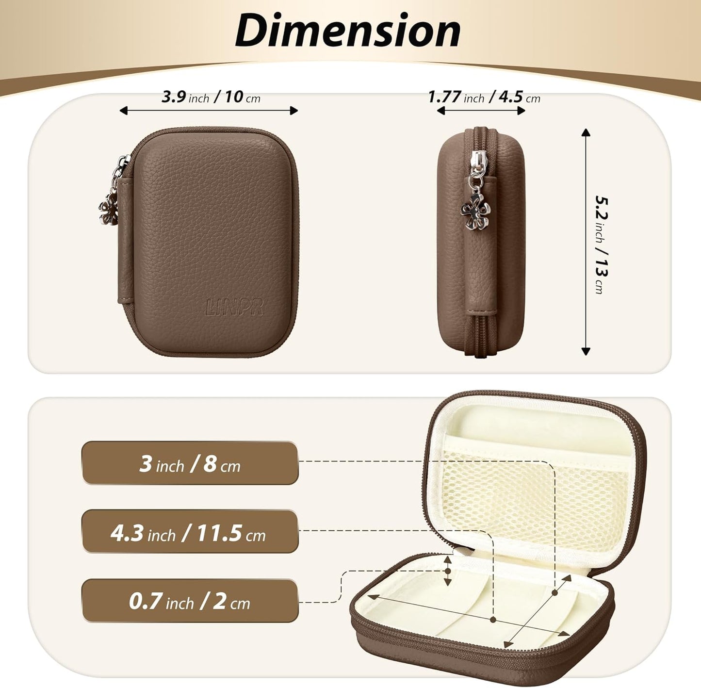 Digital Camera Case for CAMKORY, KODAK PIXPRO FZ45/FZ55, Canon IXUS 285 HS, Lecran, Small Travel Compact Camera Holder with Mesh Pocket for Accessories SD Card (Brown)