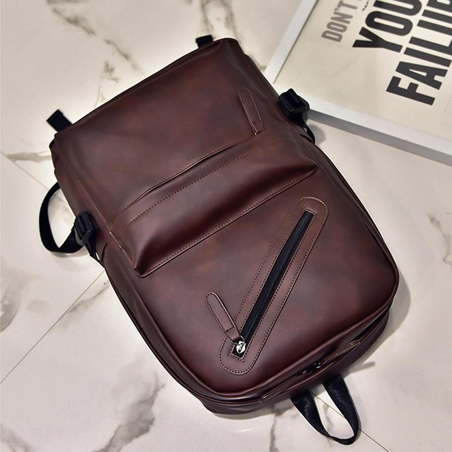 Mens Leather 16.1 inch Laptop Bag Travel Casual Computer Backpack College Business Work Shoulder Bags Waterproof (Brown)