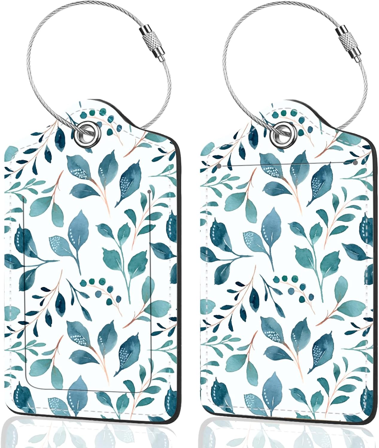 2Pack Luggage Tags for Suitcases, Cute Unique Pu Leather Cruise Luggage Tag with Privacy Cover ID Label Address Card and Metal Ring Suitable for Women Men Kids Travel Bag Green Leaf