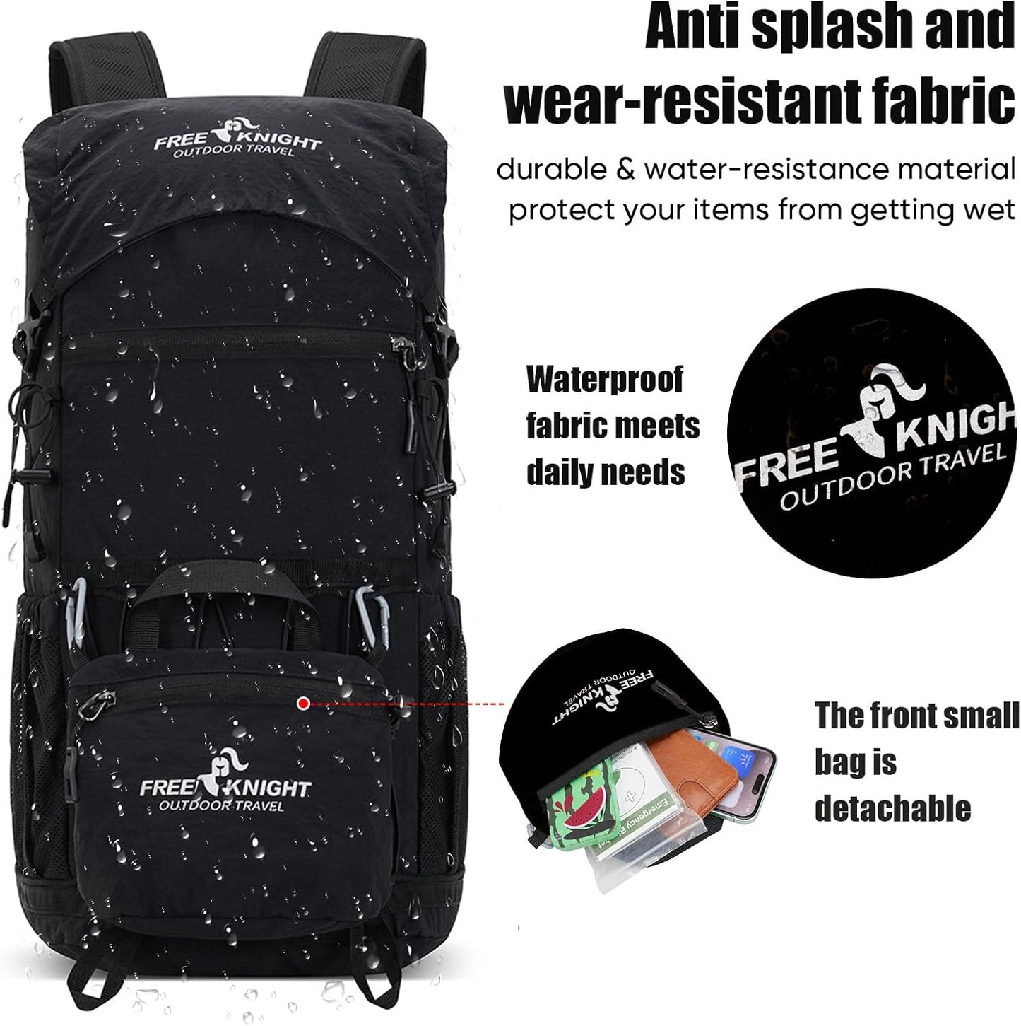 Bseash 30L Lightweight Hiking Backpack, Outdoor Sport Waterproof Travel Bag Daypack for Cycling Climbing Skiing (Black)