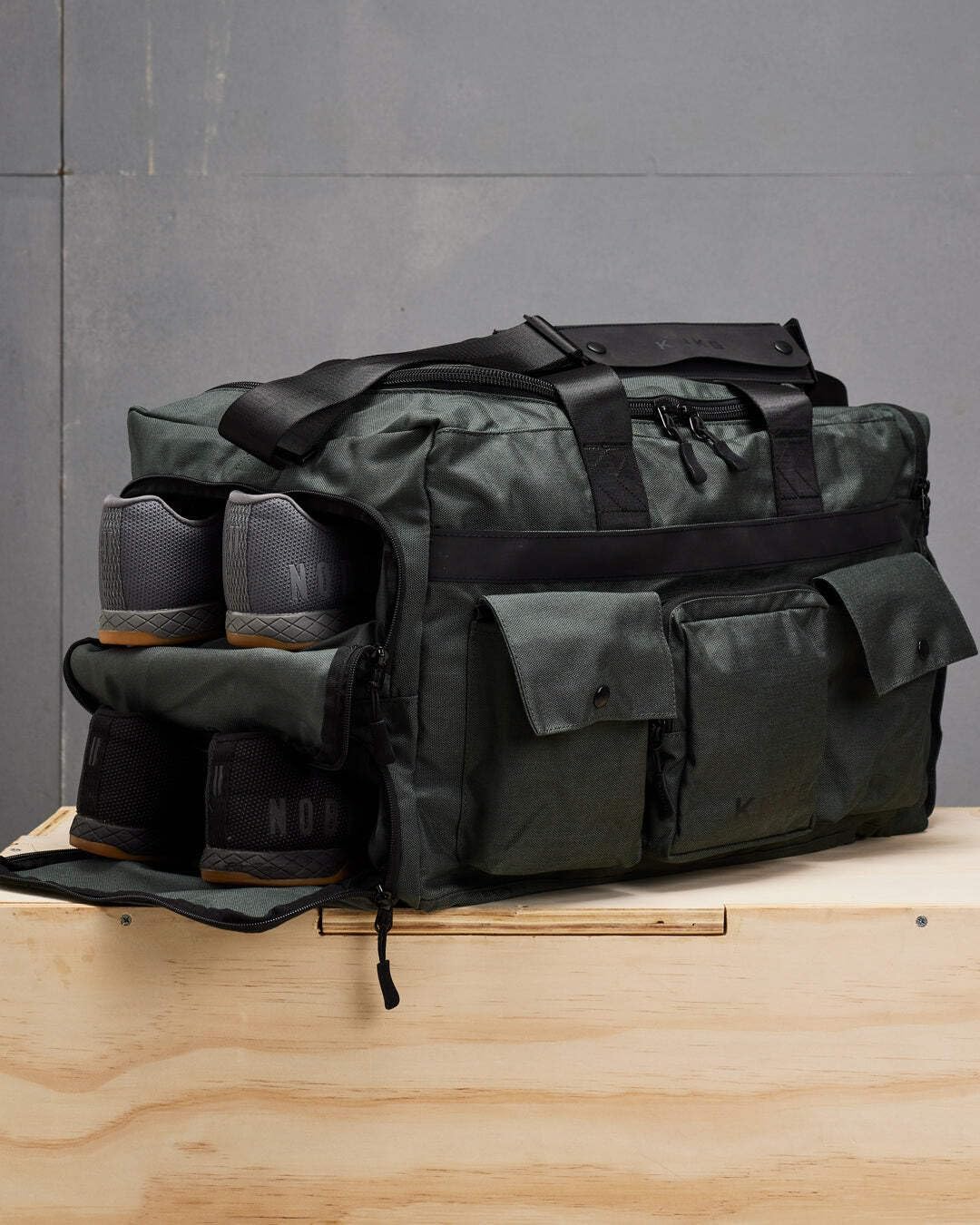KNKG PLUS 63L Large Duffel Bag – Spacious, Durable Gym Bag with Dual Shoe Storage, Multiple Compartments & YKK Zippers for Fitness & Travel - Redwood (Charcoal, Large 63L)
