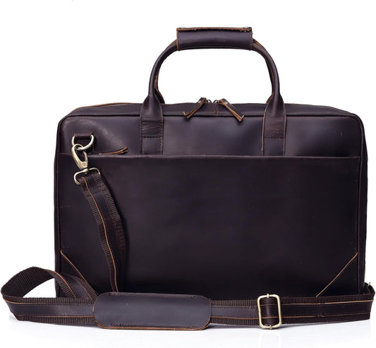 Full Grain Leather Slim Briefcase for Men Laptop Messenger Shoulder Brown Vintage Attache Computer Business Work Lawyer Bag