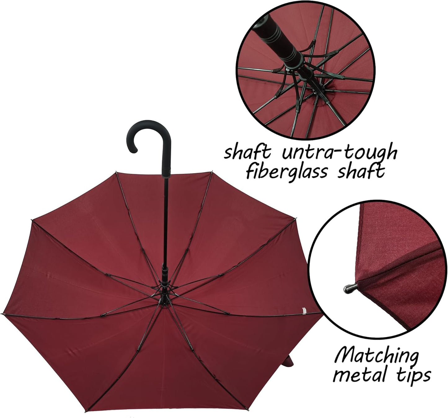 Large Stick Umbrella Windproof Automatic Open 50 Inch Umbrella with Hook Handle,Over Sized J Handle Umbrellas for Men and Women,Windproof Unbreakable Stick Rain Golf Umbrella.