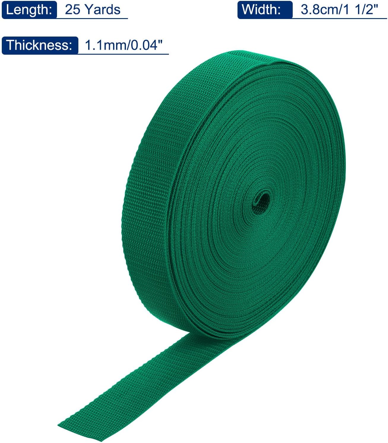 MECCANIXITY Lightweight Polypropylene Webbing Strap 1 1/2" 25 Yard Backpack Strapping Band Green for Outdoor Luggage Cargo Straps
