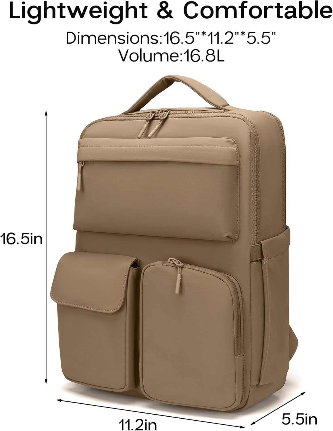 FODOKO Backpack for Work, Casual Backpack for Women Men Daypack Backpack for Travel College Bookbag Separate Compartment for 15.6 Inch Notebook Brown